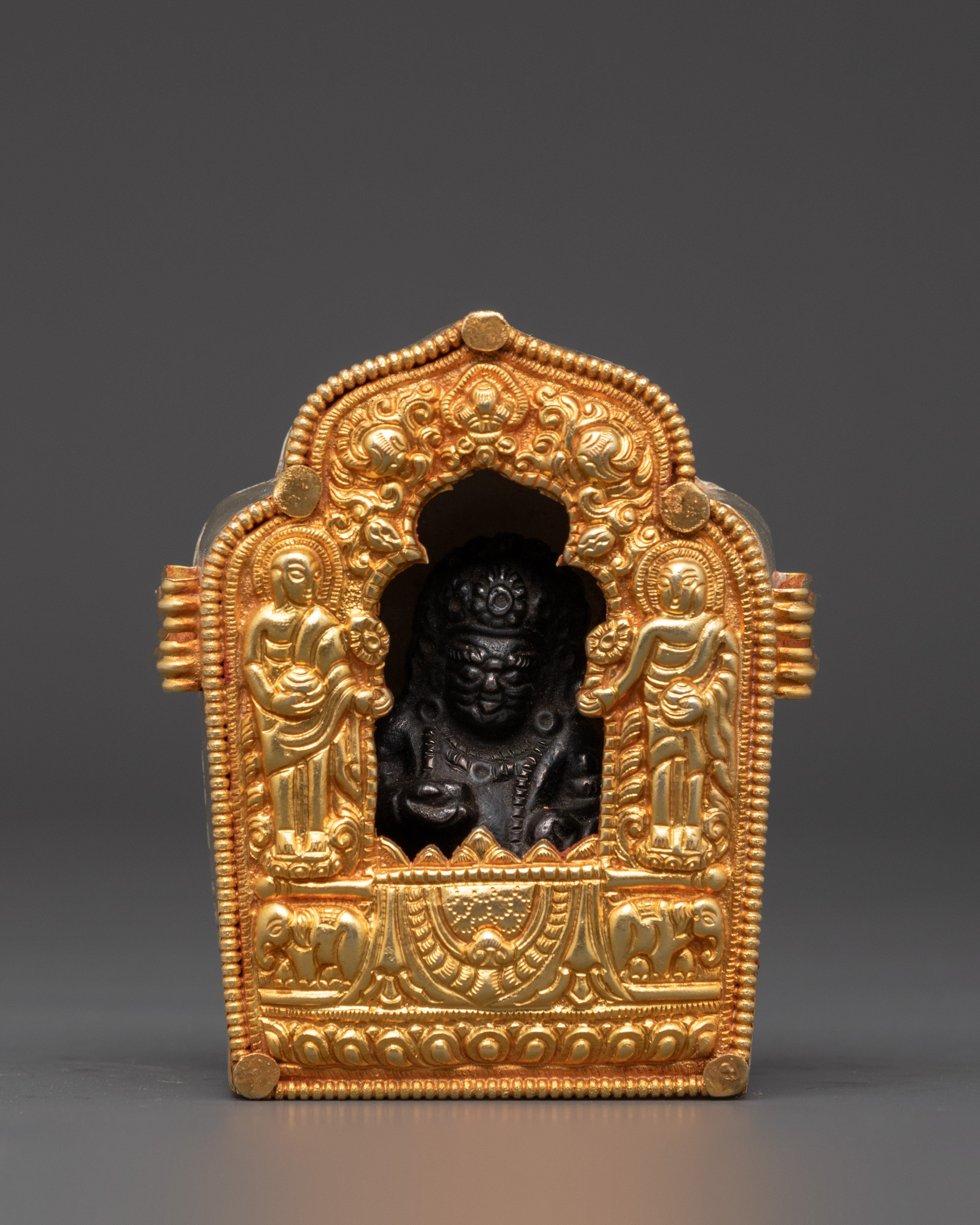 Tibetan Ghau Box with Guardian Deity Statue | Buddhist Portable Shrine