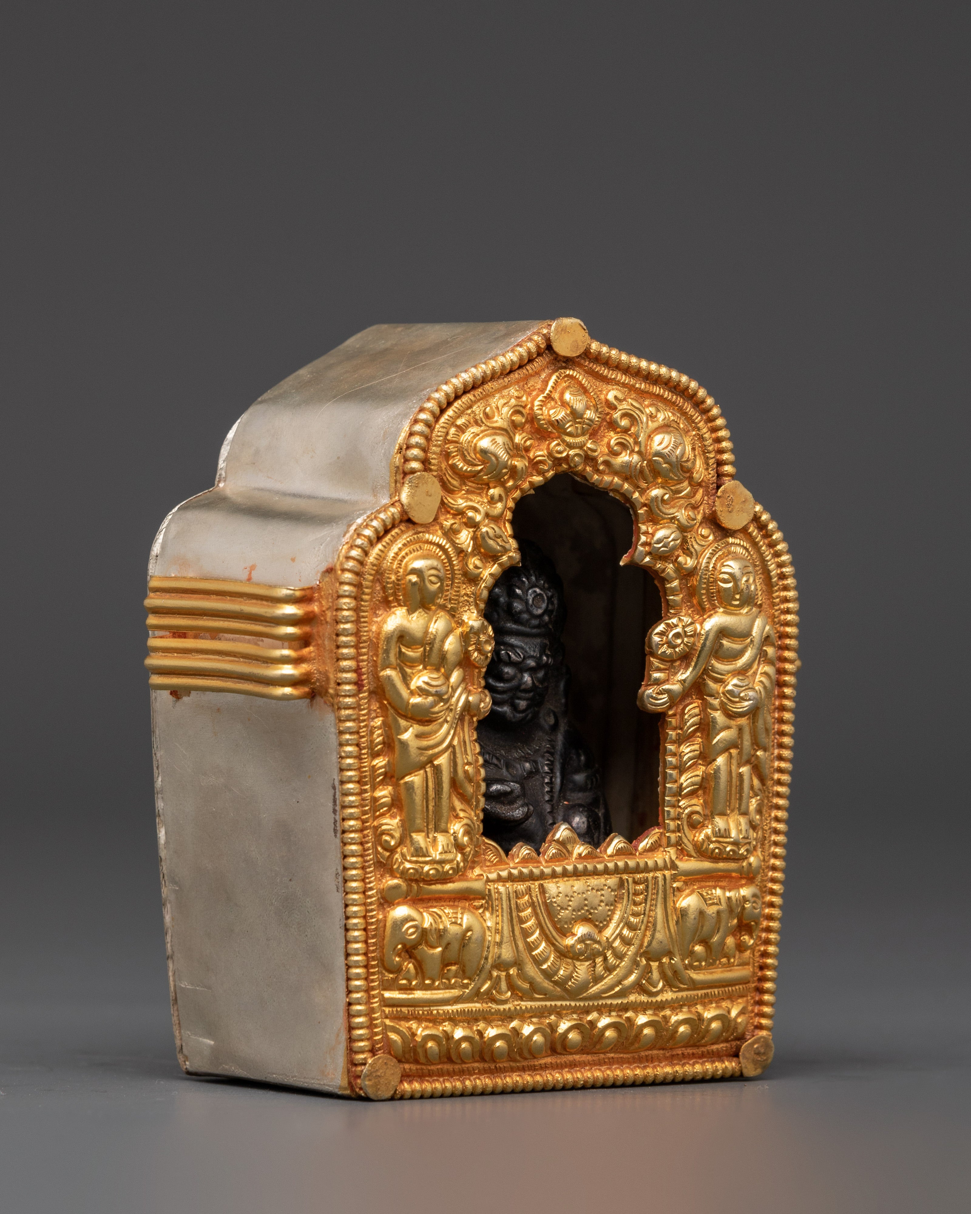 Tibetan Ghau Box with Guardian Deity Statue | Buddhist Portable Shrine