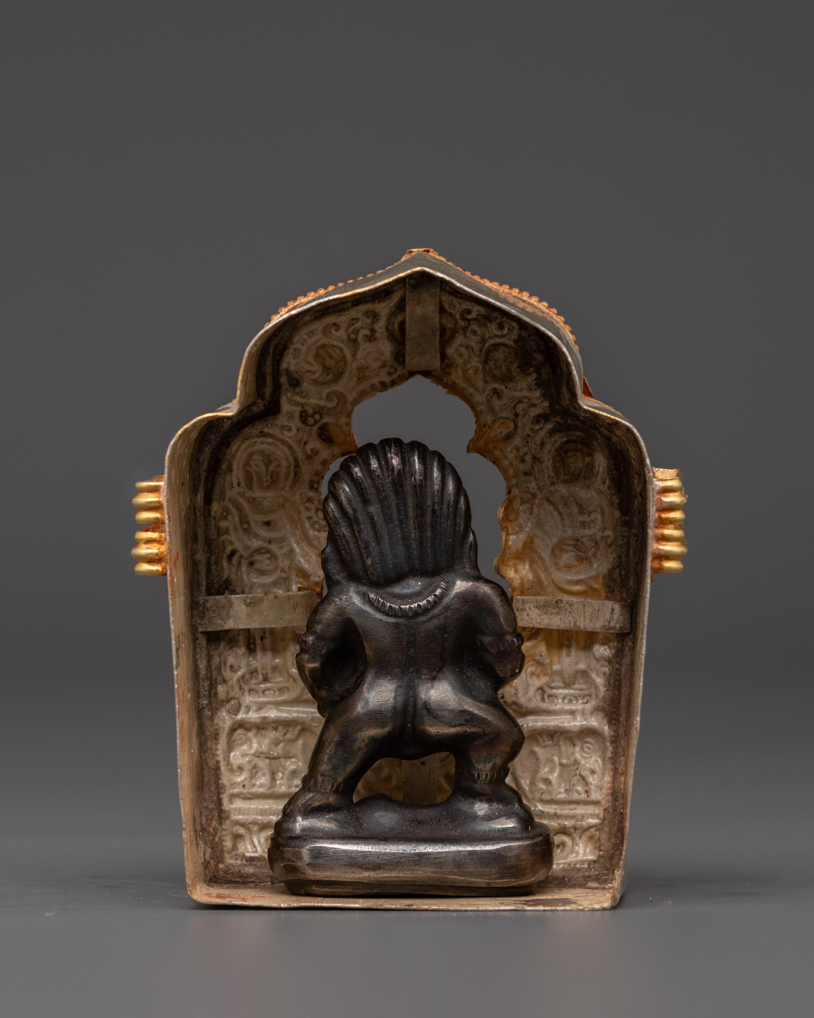 Tibetan Ghau Box with Guardian Deity Statue | Buddhist Portable Shrine