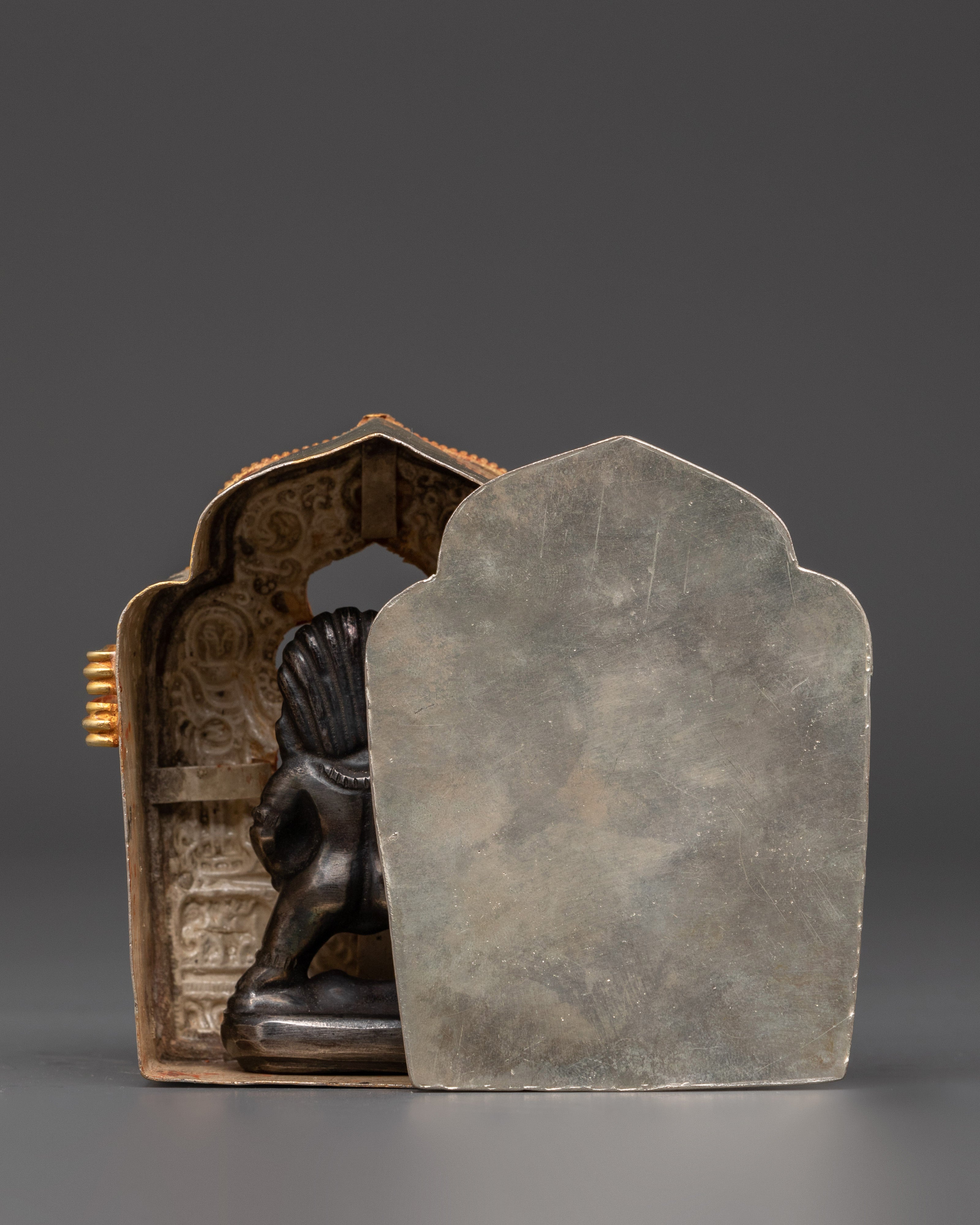 Tibetan Ghau Box with Guardian Deity Statue | Buddhist Portable Shrine