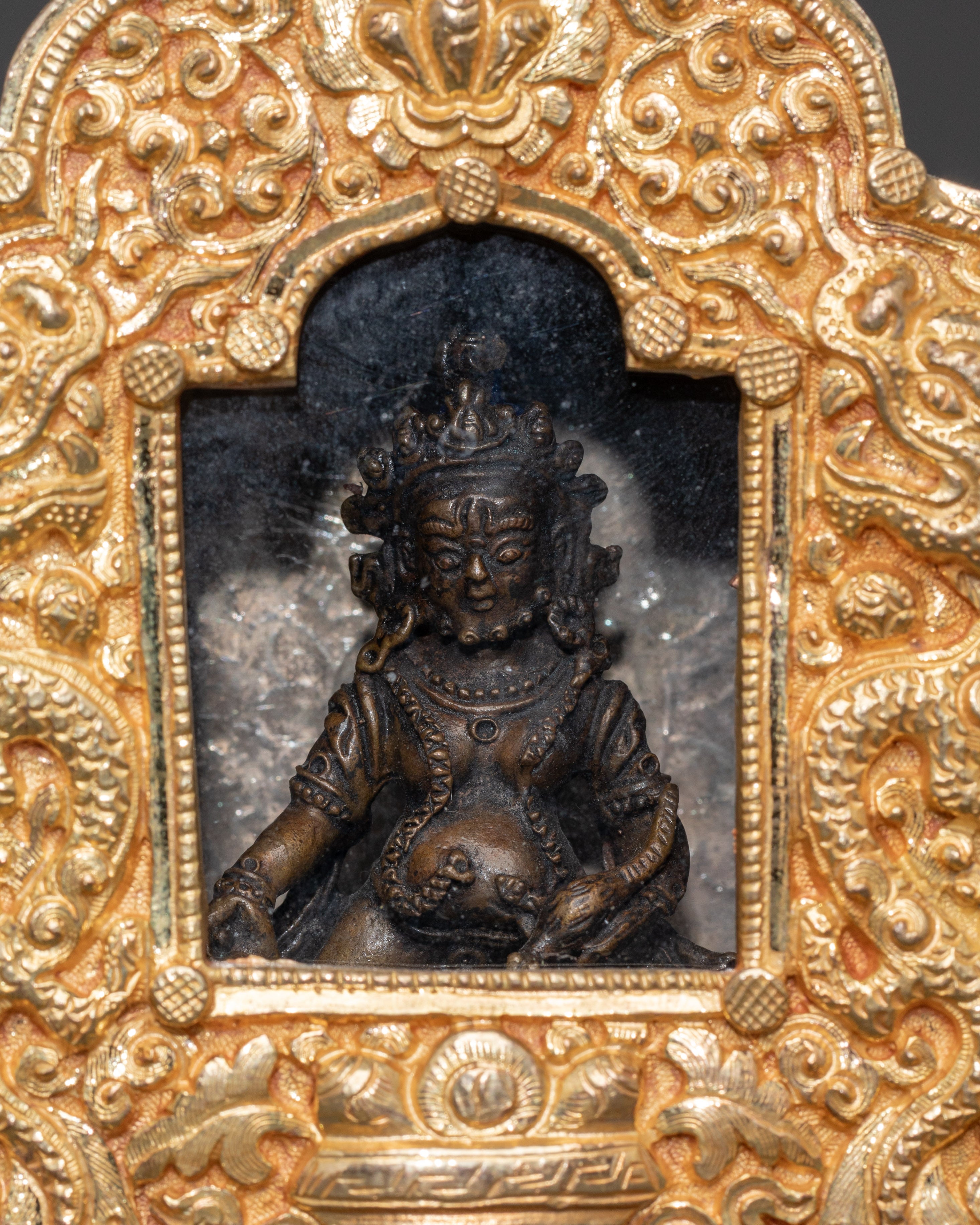 Tibetan Ghau Box with Deity Statue | Portable Buddhist Altar Shrine