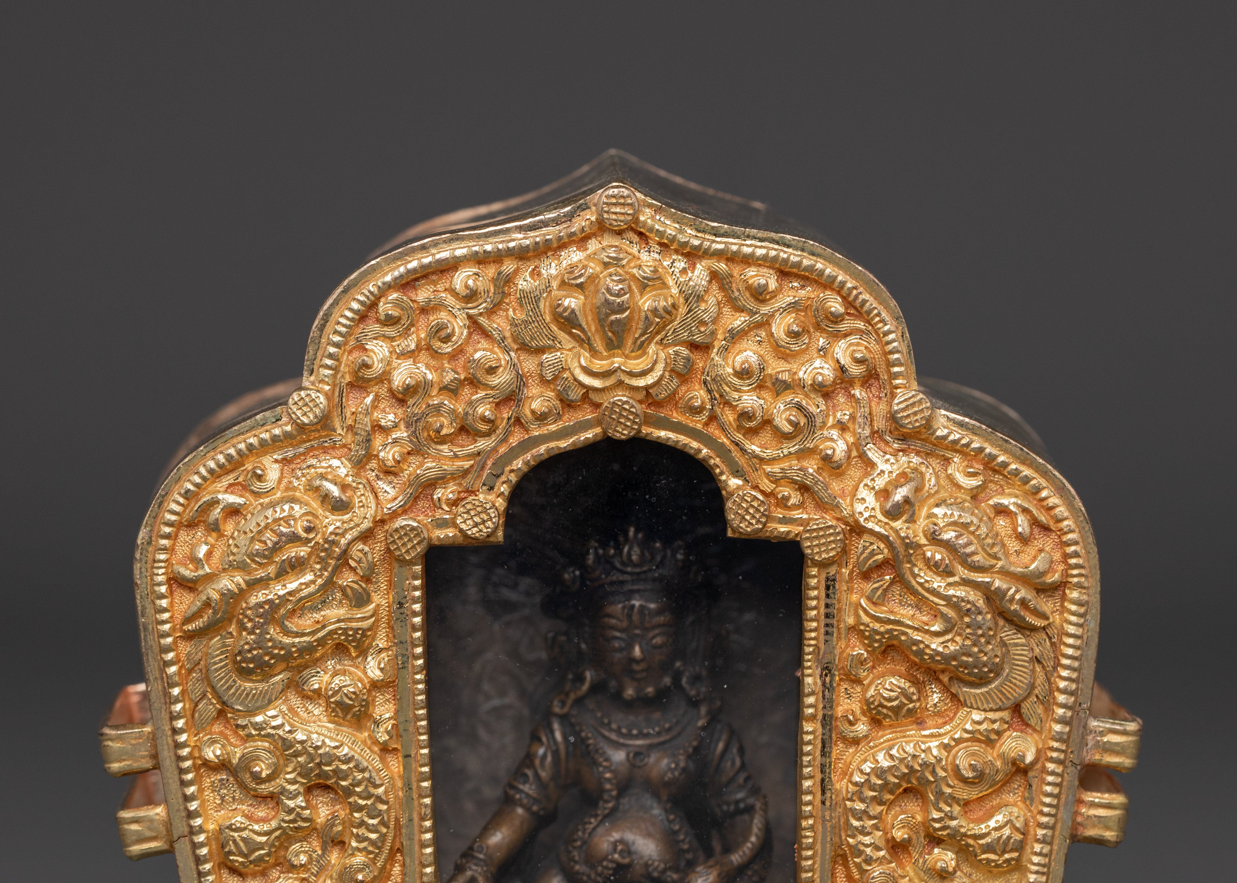 Tibetan Ghau Box with Deity Statue | Portable Buddhist Altar Shrine
