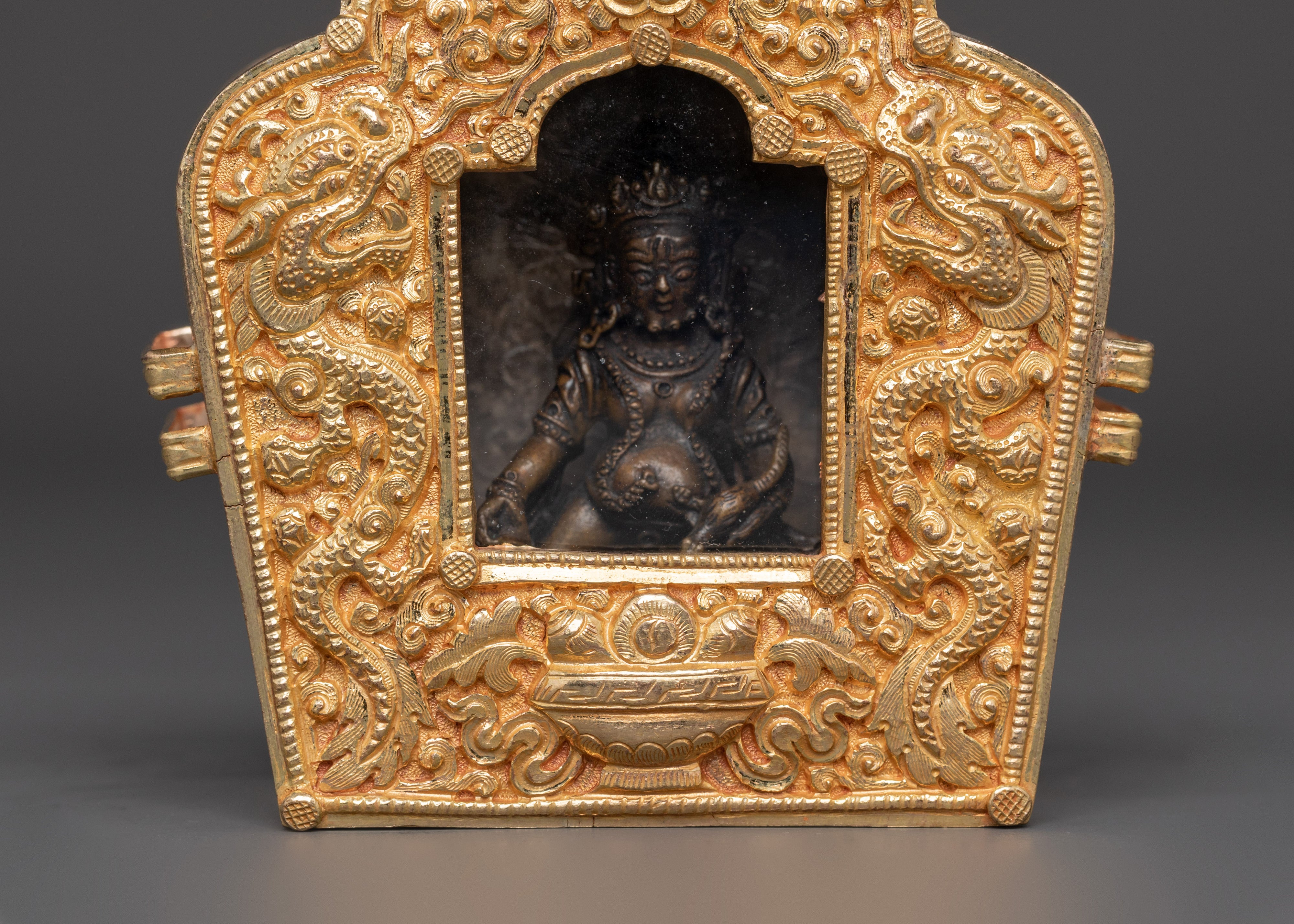 Tibetan Ghau Box with Deity Statue | Portable Buddhist Altar Shrine