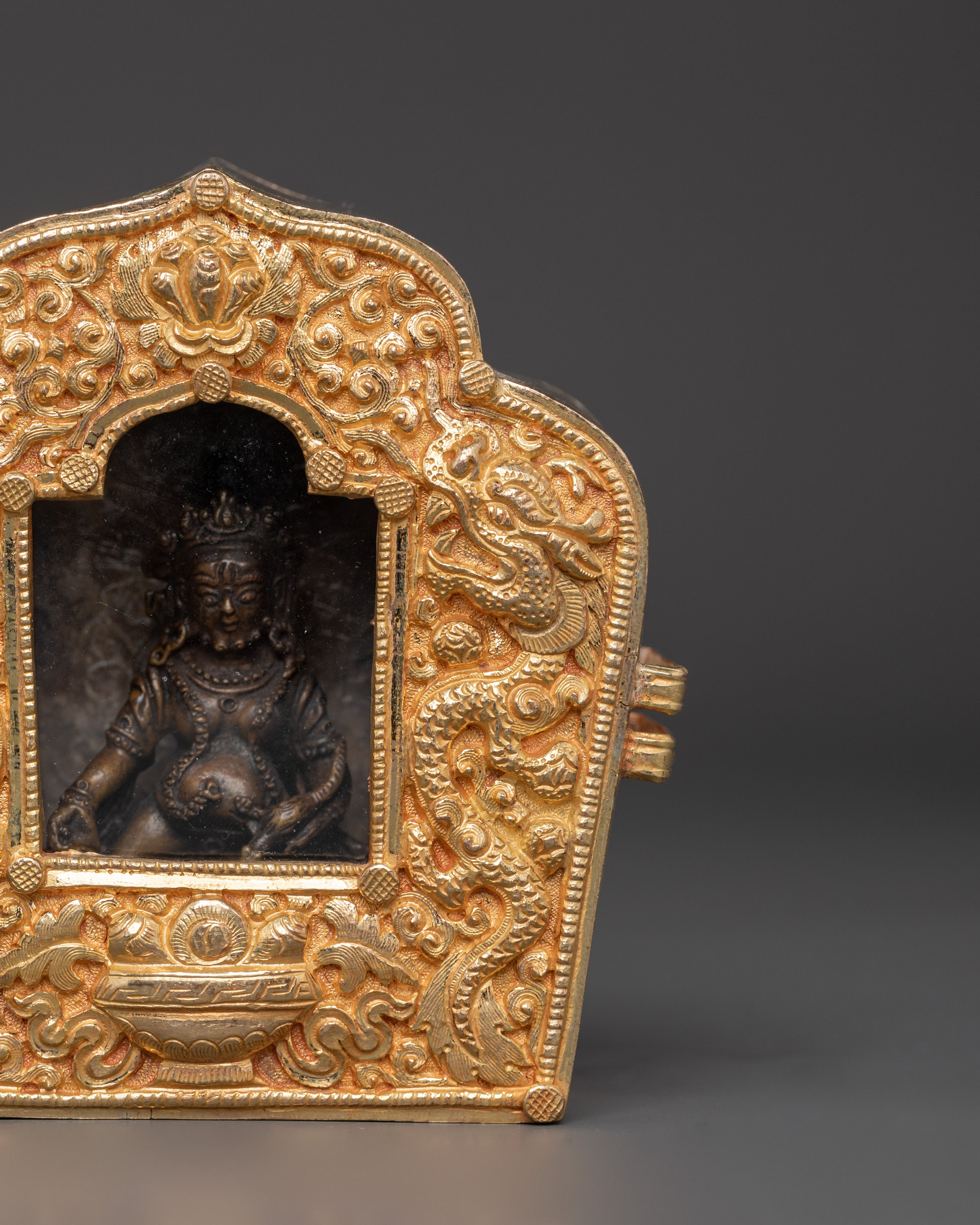 Tibetan Ghau Box with Deity Statue | Portable Buddhist Altar Shrine