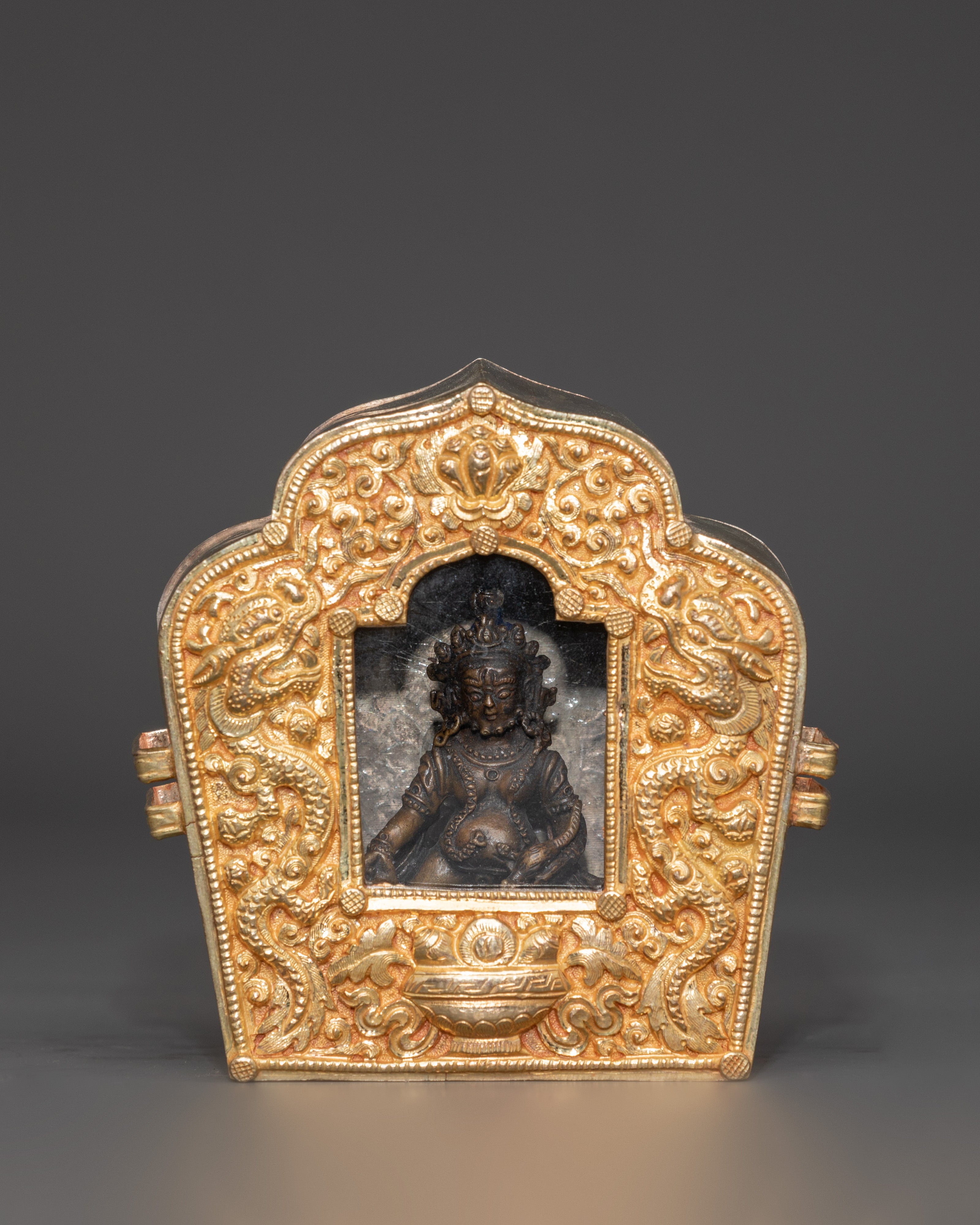 Tibetan Ghau Box with Deity Statue | Portable Buddhist Altar Shrine