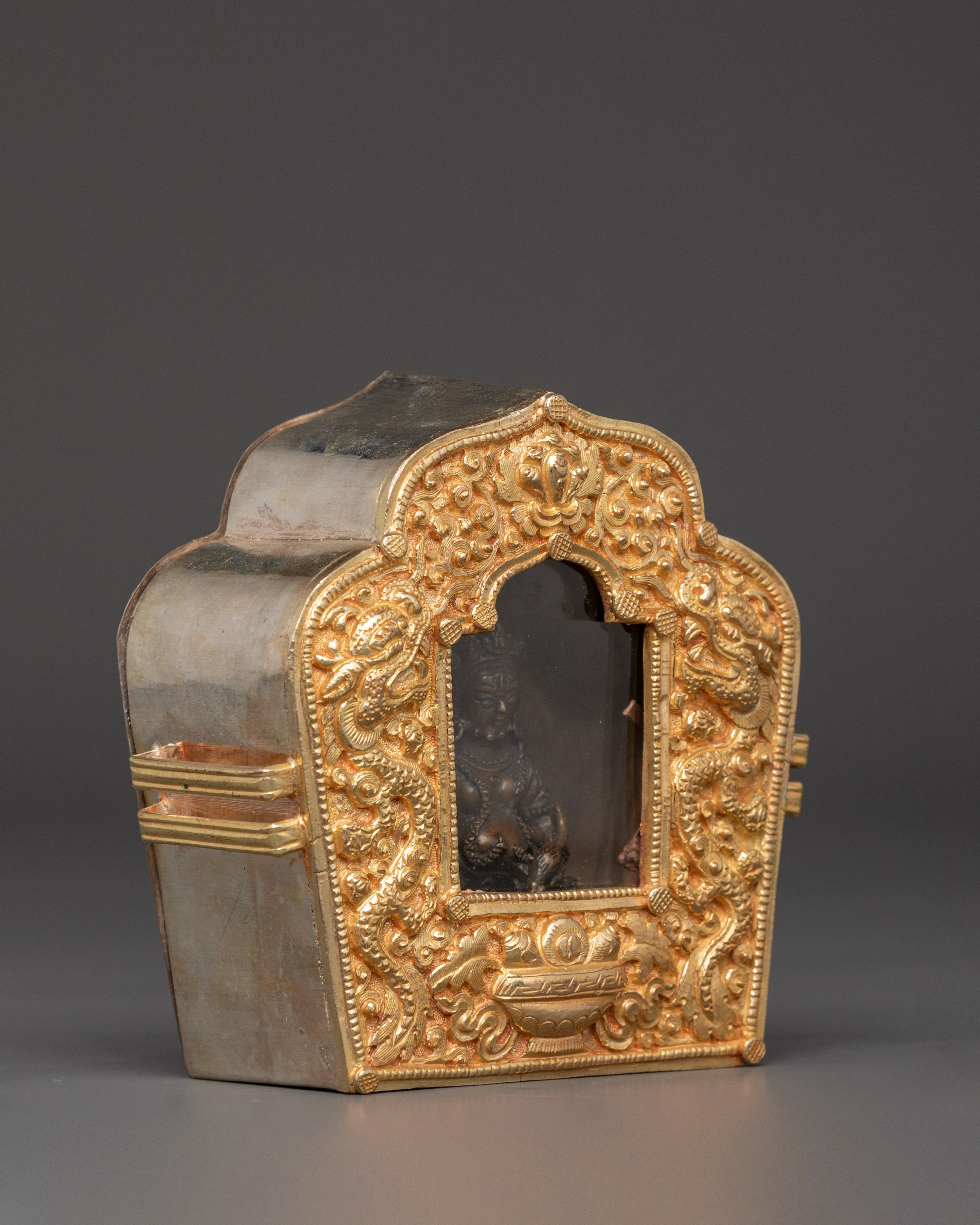 Tibetan Ghau Box with Deity Statue | Portable Buddhist Altar Shrine