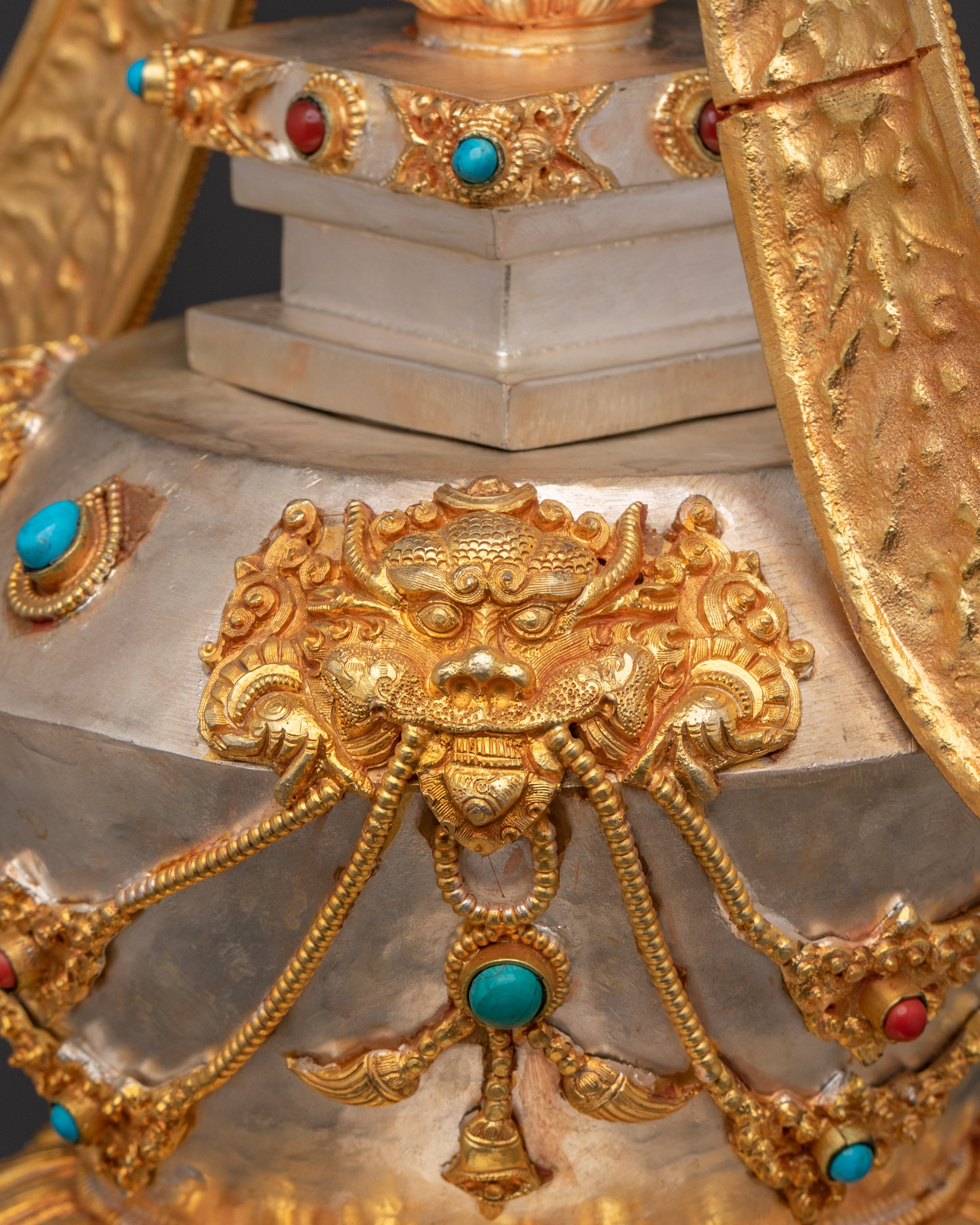 Gold Plated Buddhist Shrine Stupa | Sacred Spiritual Monument for Meditation