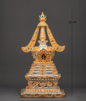 Gold Plated Buddhist Shrine Stupa | Sacred Spiritual Monument for Meditation