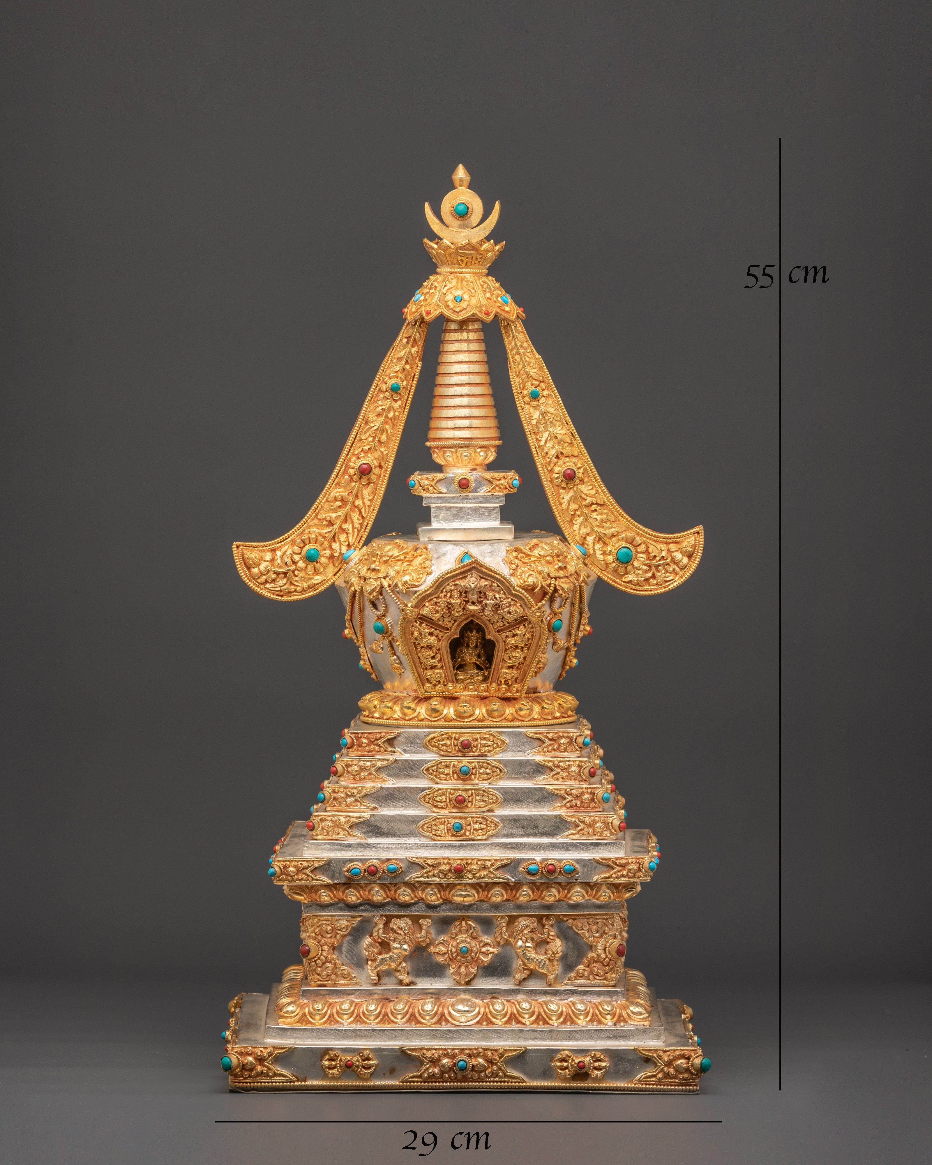 Gold Plated Buddhist Shrine Stupa | Sacred Spiritual Monument for Meditation