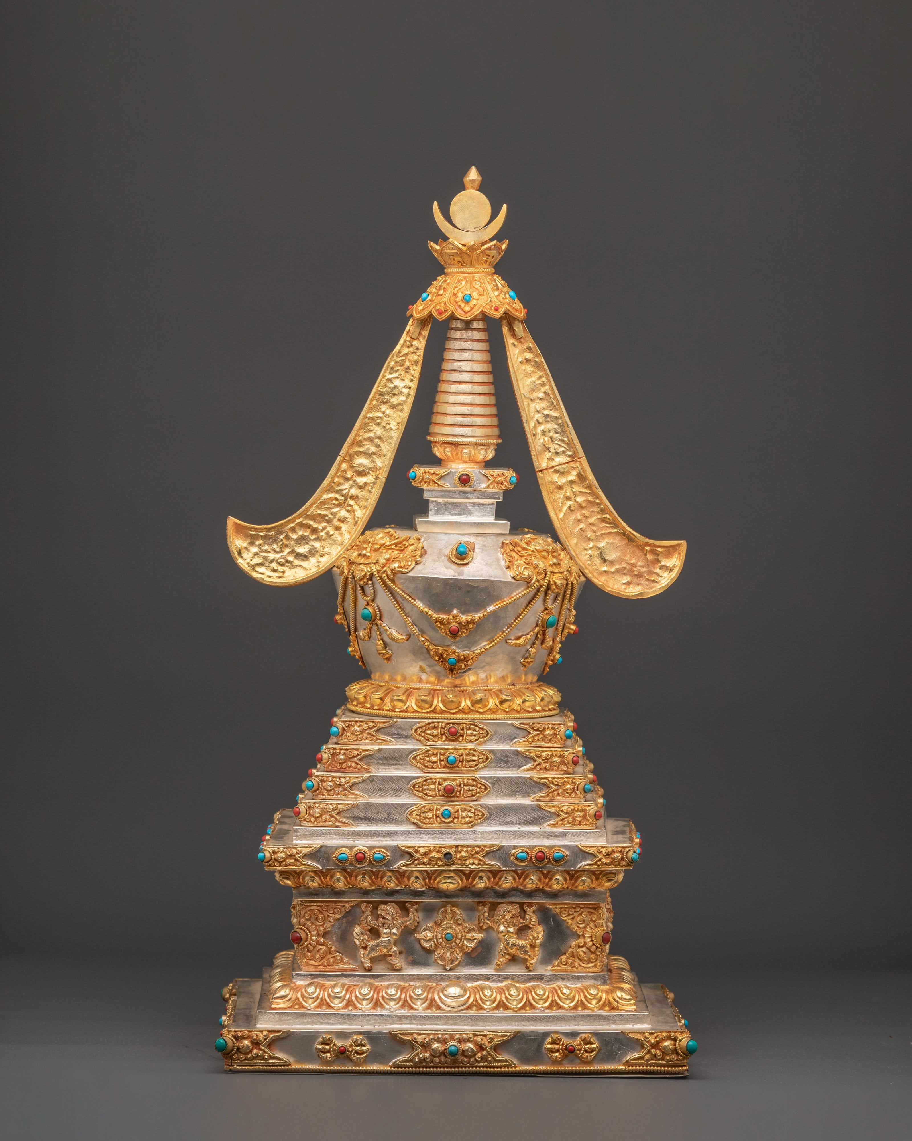 Gold Plated Buddhist Shrine Stupa | Sacred Spiritual Monument for Meditation
