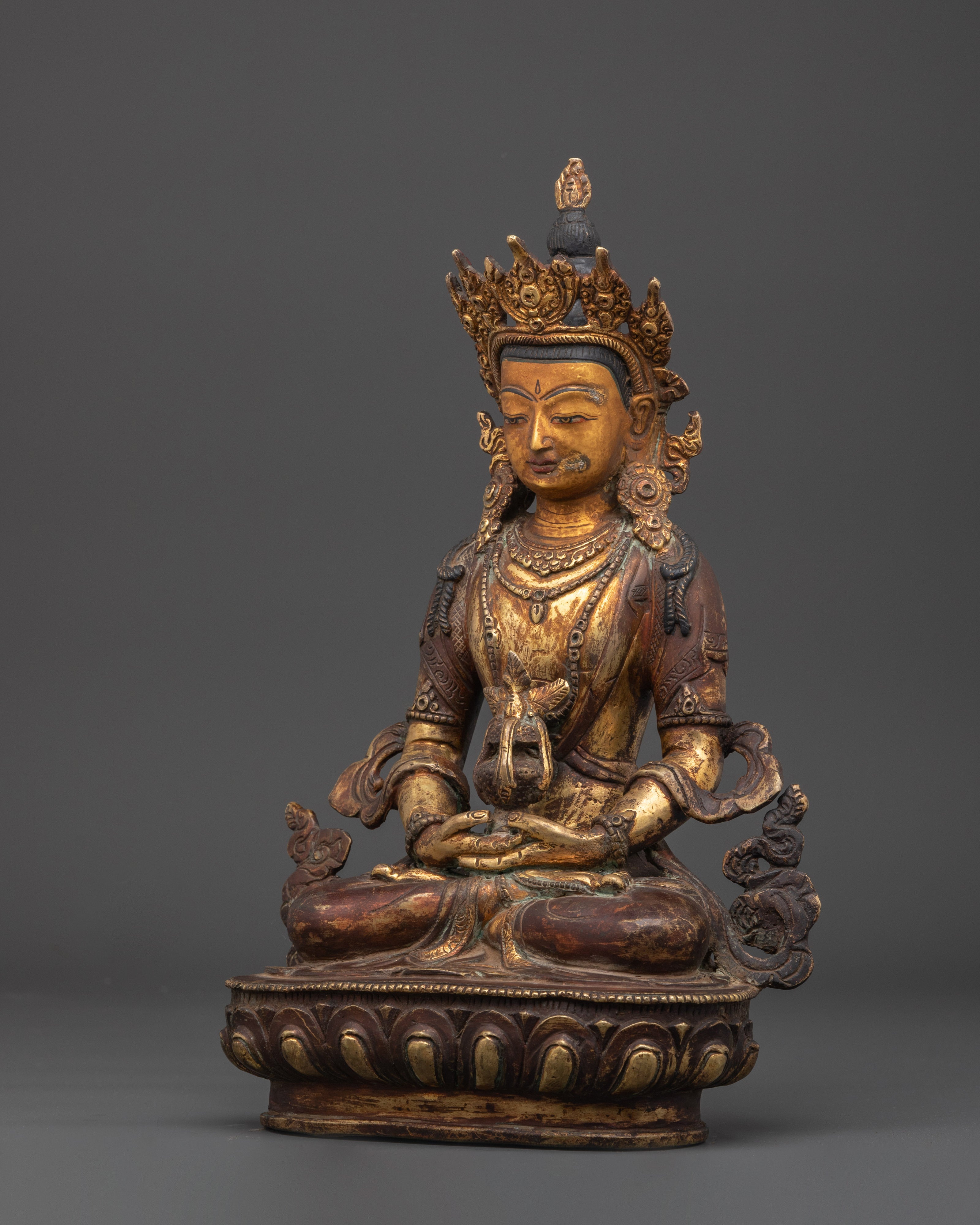 Handmade Copper Buddha Amitayus Statue | Buddha of Infinite Life