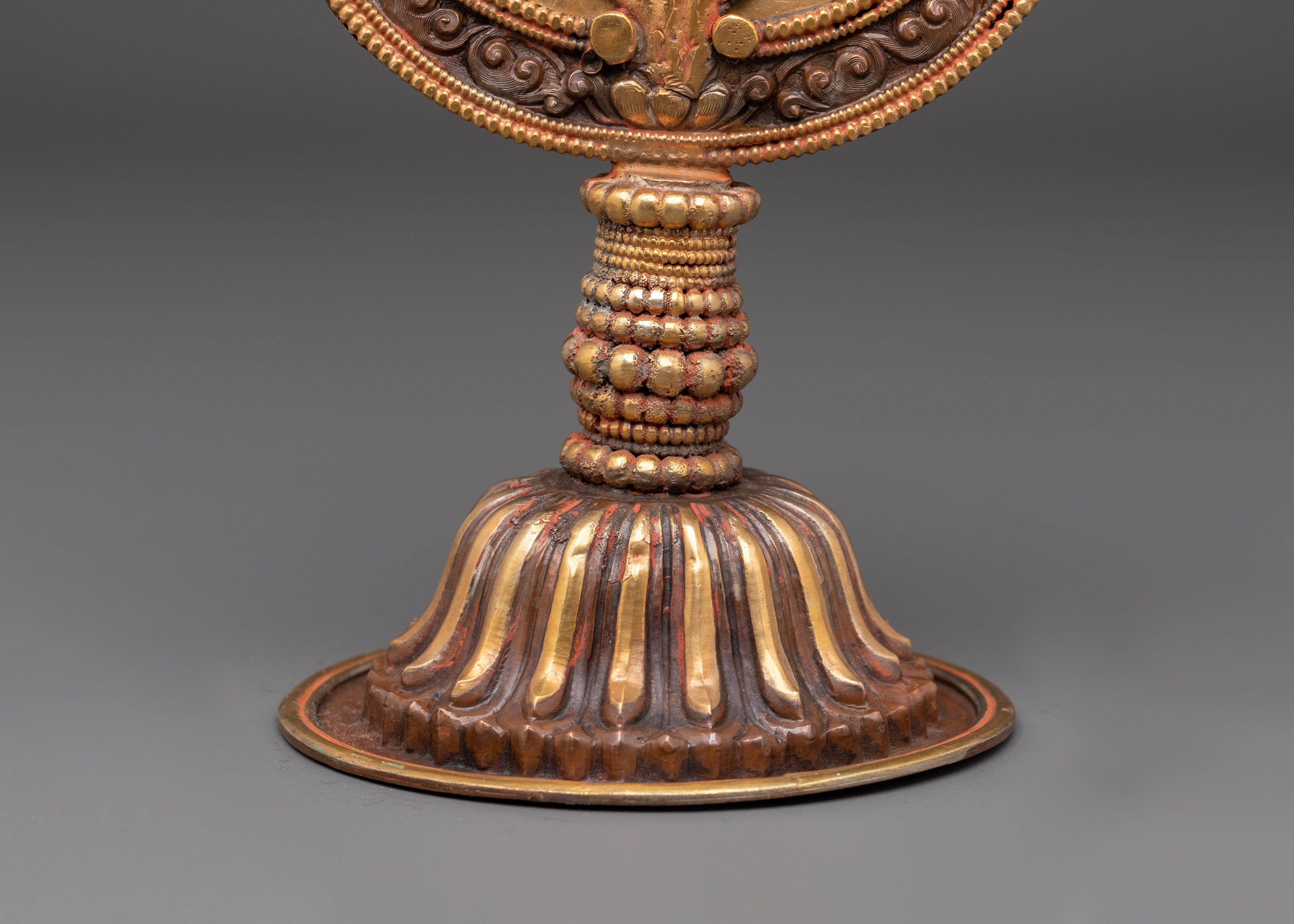 Handcrafted Gold-Plated Mirror | Tibetan-Inspired Ritual Mirror for Spiritual Decor