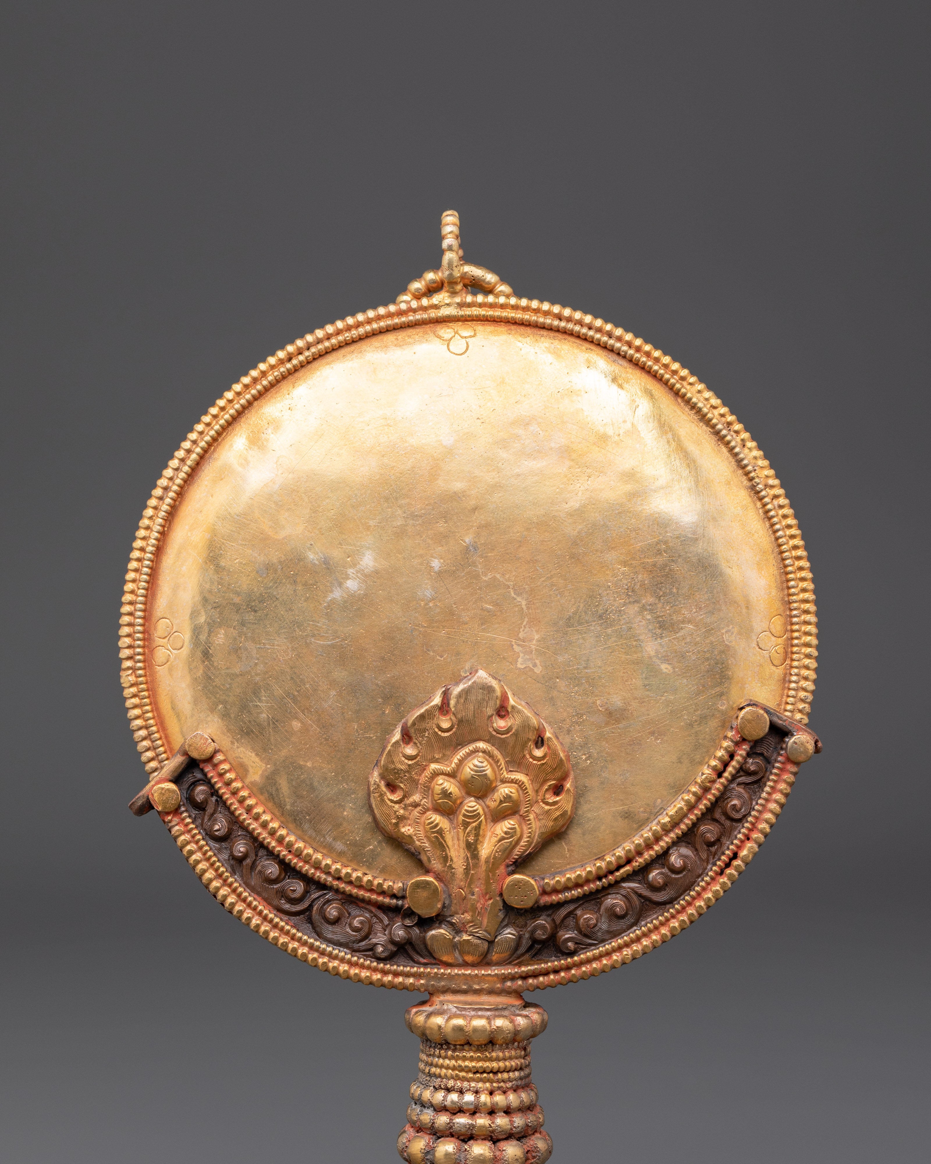 Handcrafted Gold-Plated Mirror | Tibetan-Inspired Ritual Mirror for Spiritual Decor