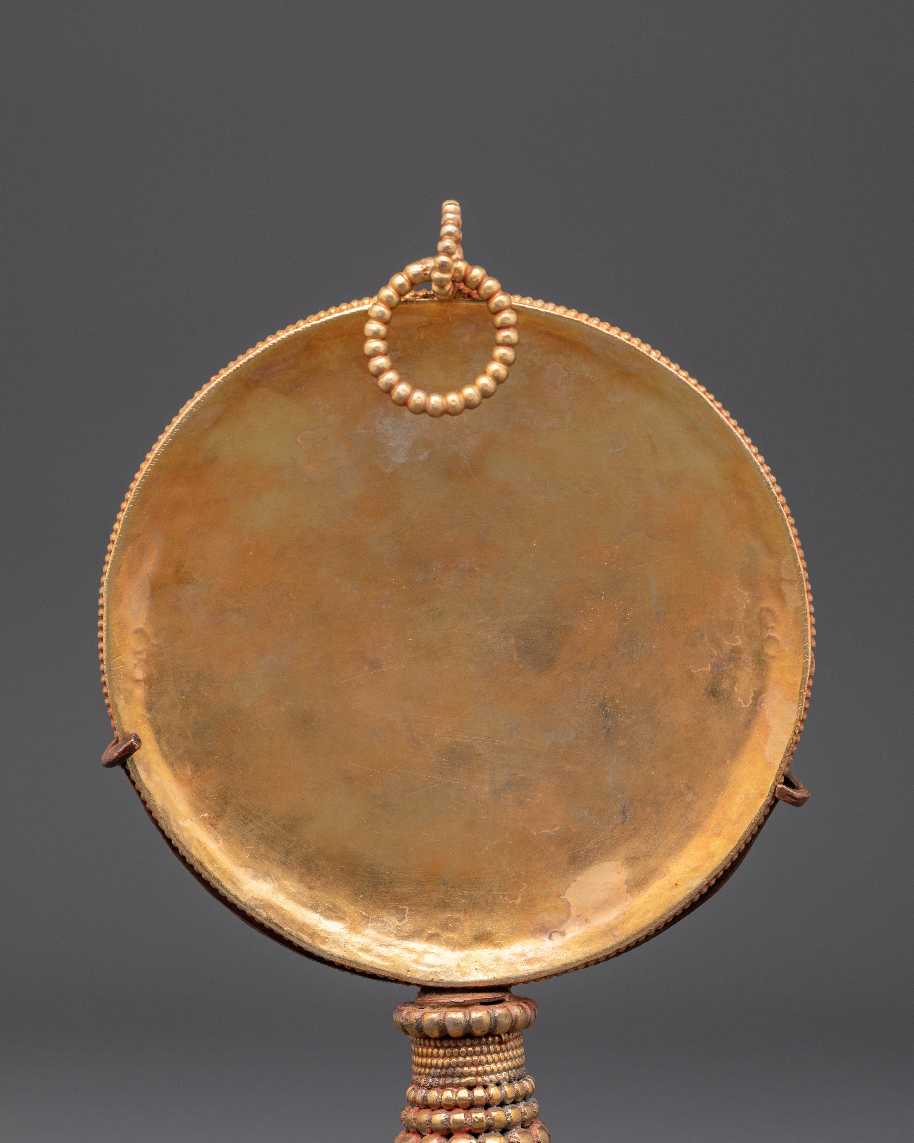 Handcrafted Gold-Plated Mirror | Tibetan-Inspired Ritual Mirror for Spiritual Decor