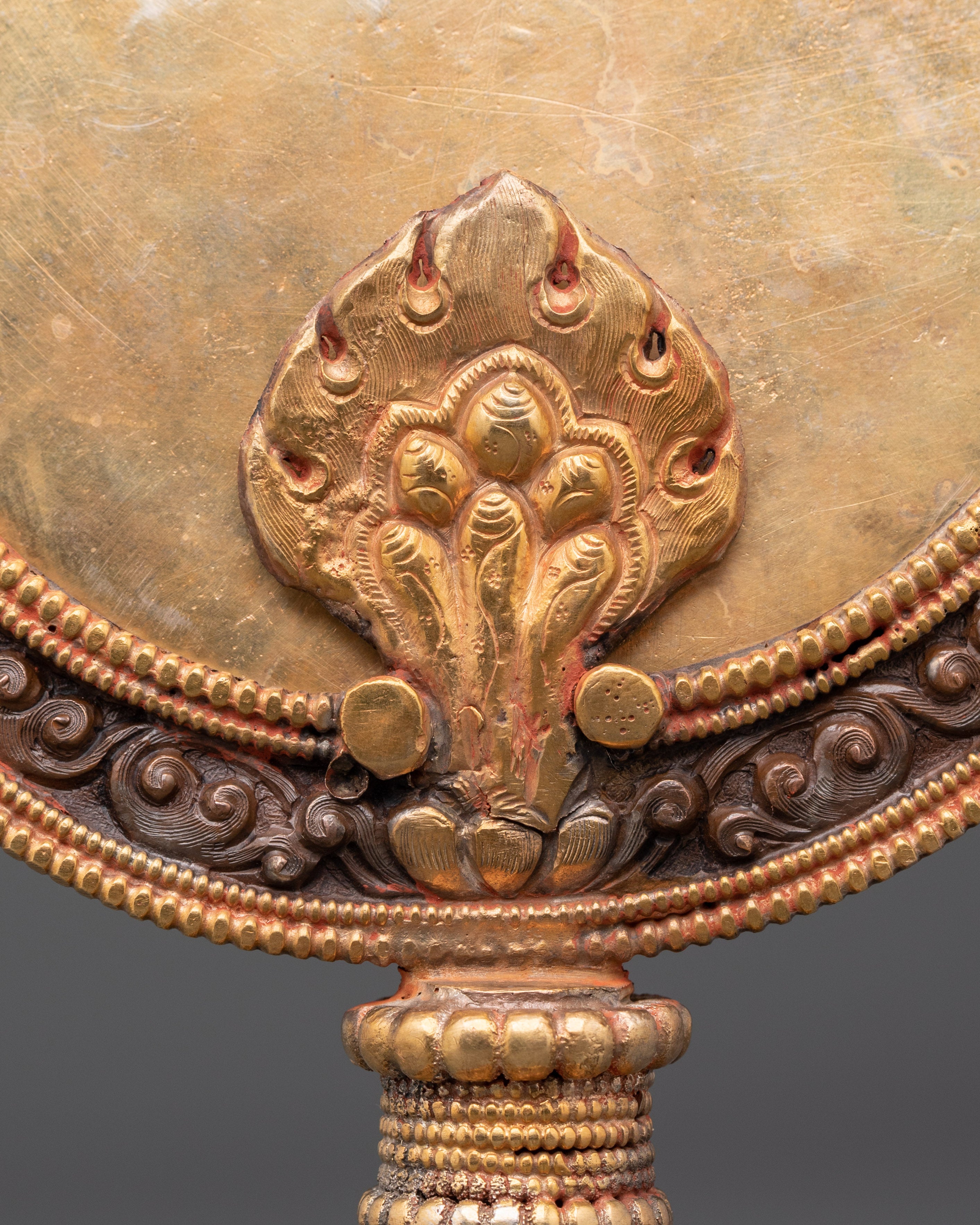 Handcrafted Gold-Plated Mirror | Tibetan-Inspired Ritual Mirror for Spiritual Decor