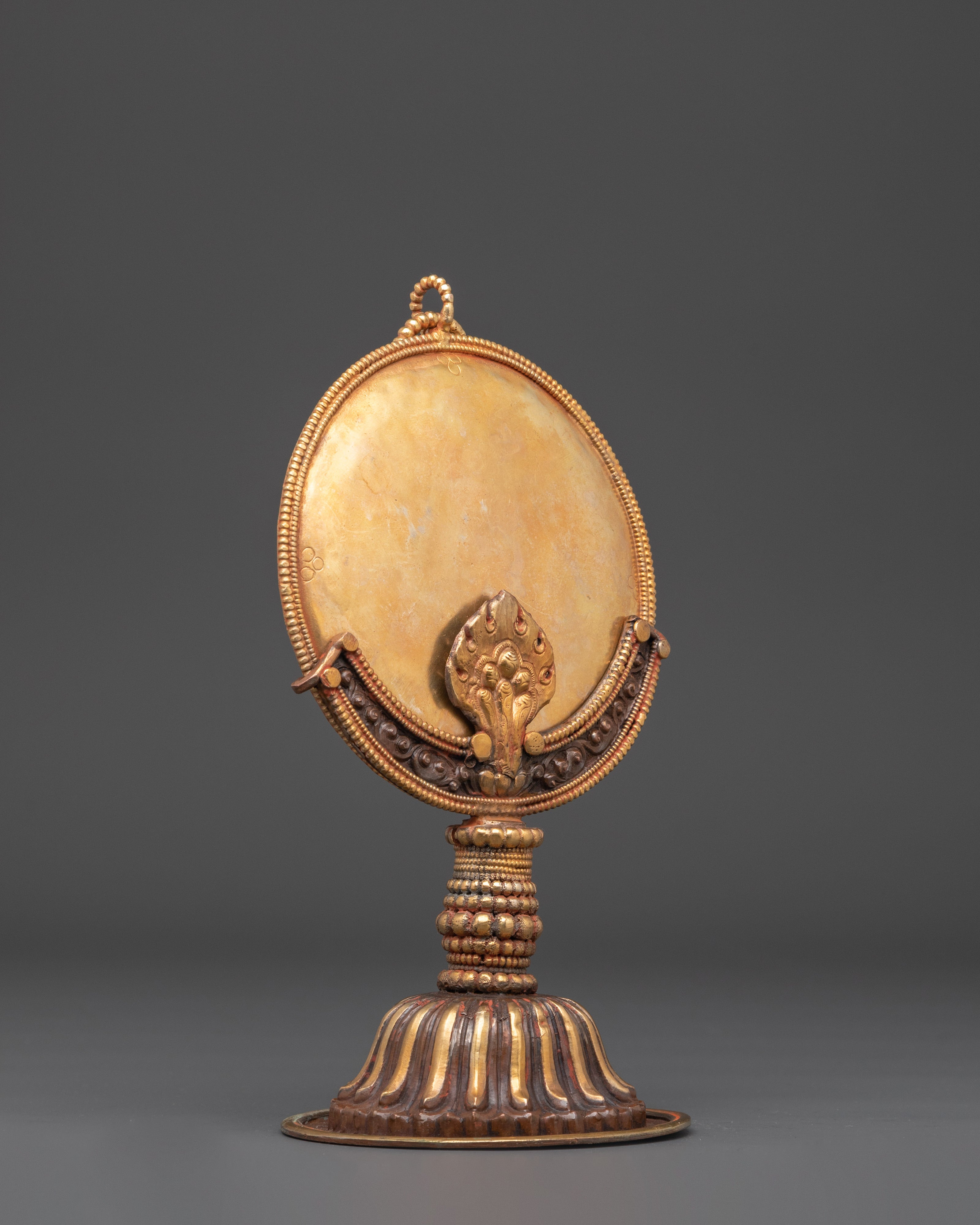 Handcrafted Gold-Plated Mirror | Tibetan-Inspired Ritual Mirror for Spiritual Decor