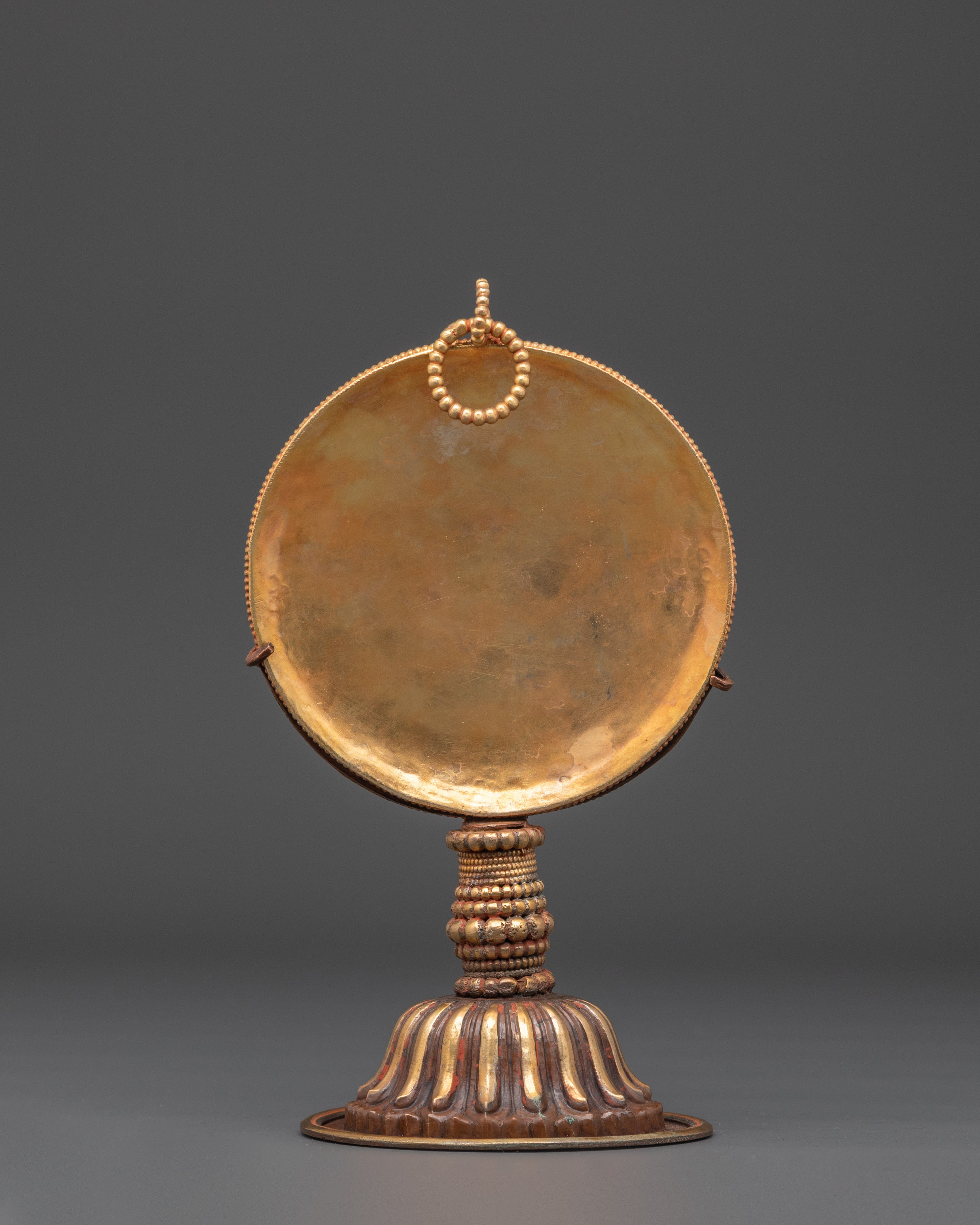 Handcrafted Gold-Plated Mirror | Tibetan-Inspired Ritual Mirror for Spiritual Decor