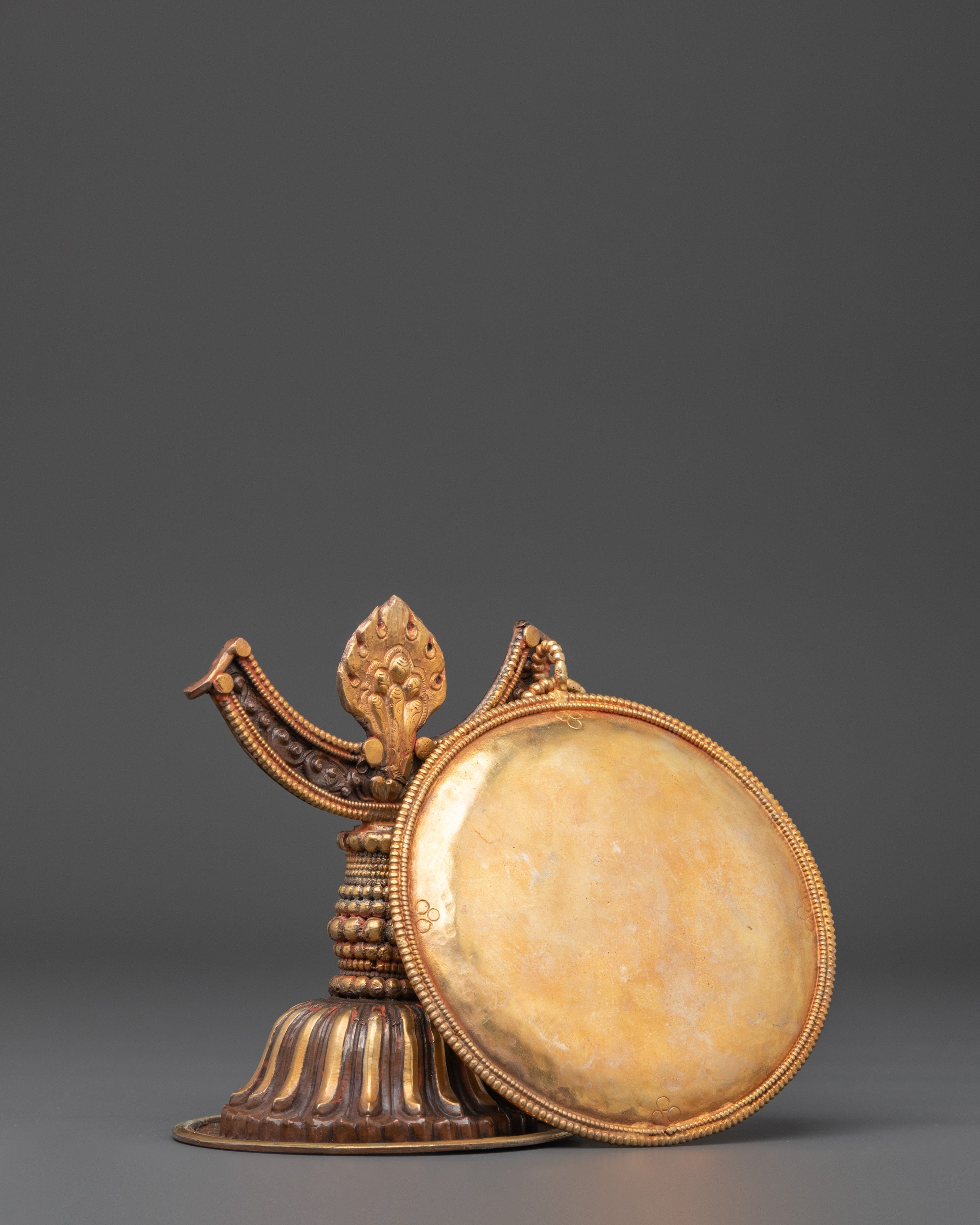 Handcrafted Gold-Plated Mirror | Tibetan-Inspired Ritual Mirror for Spiritual Decor