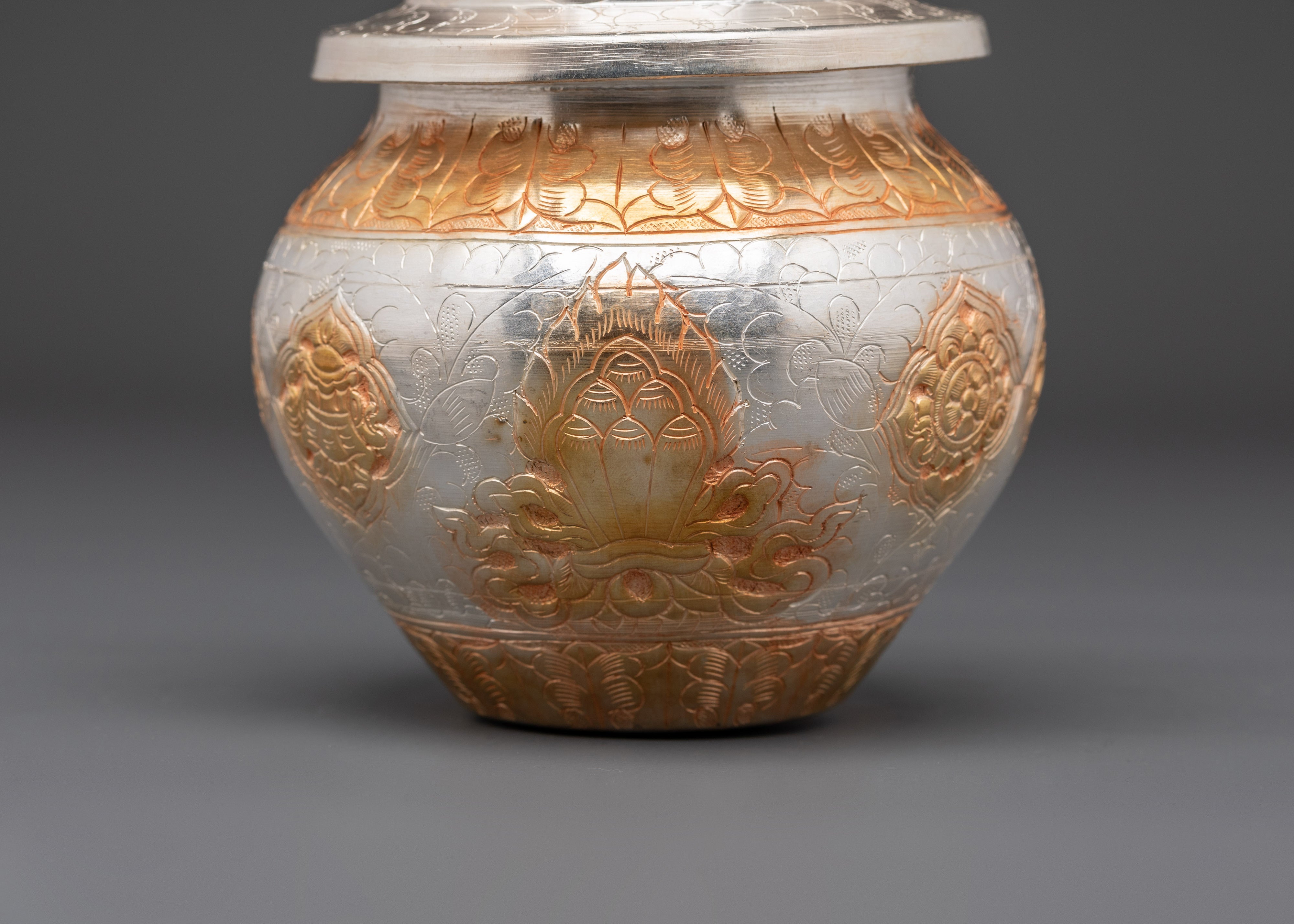 Gold And Silver Plated Ritual Rice Pot | Spiritual Offering Artifact
