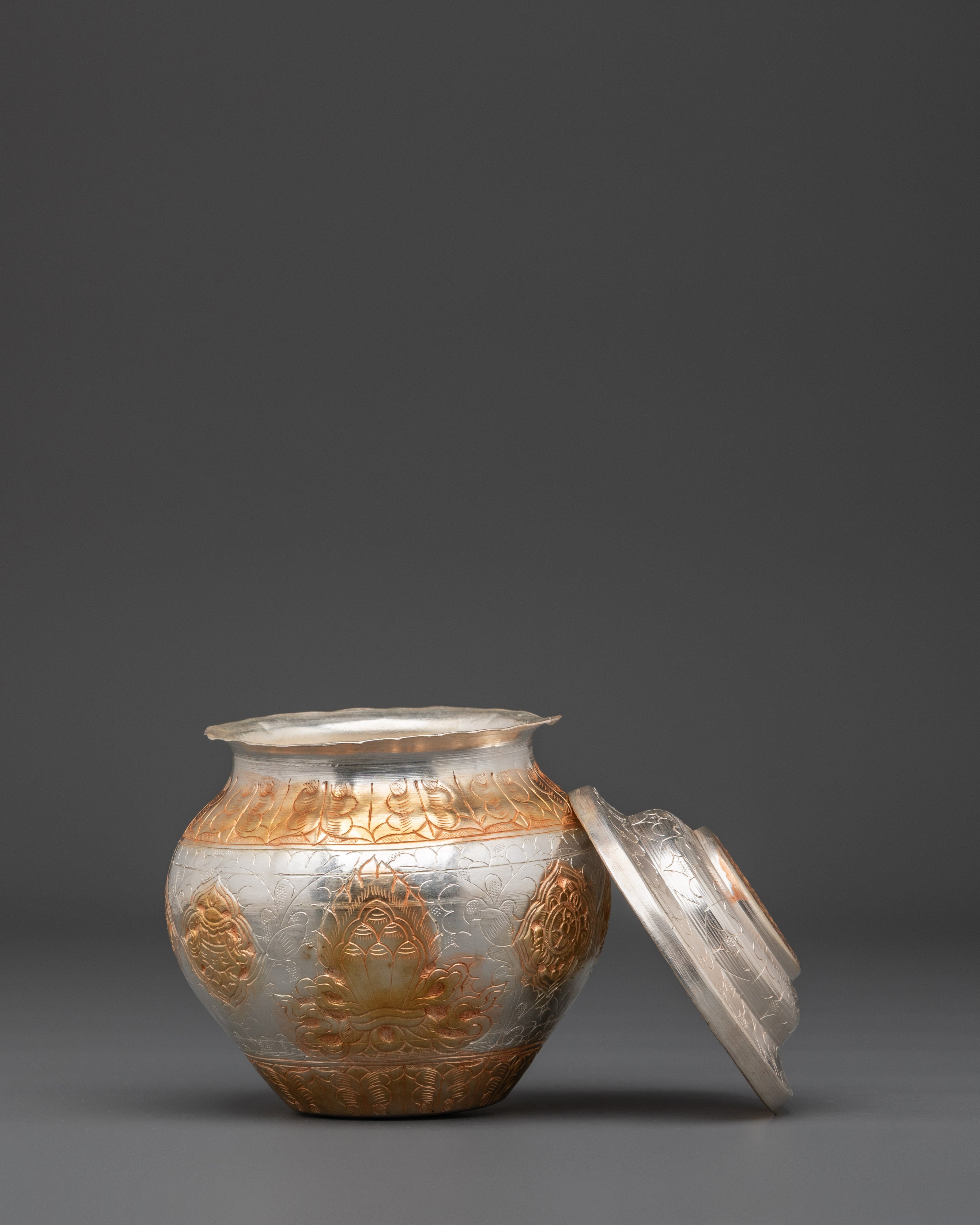 Gold And Silver Plated Ritual Rice Pot | Spiritual Offering Artifact
