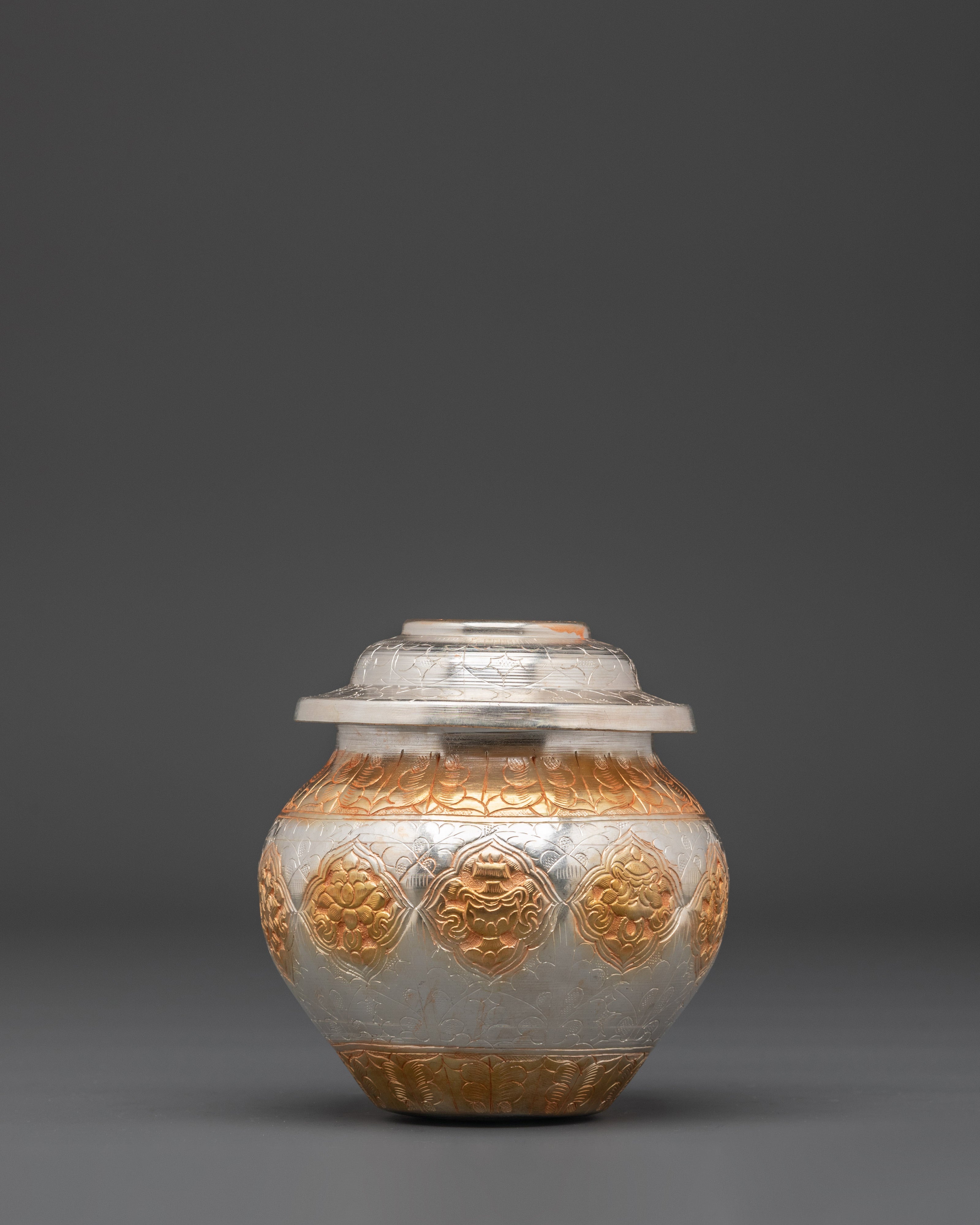 Gold And Silver Plated Ritual Rice Pot | Spiritual Offering Artifact