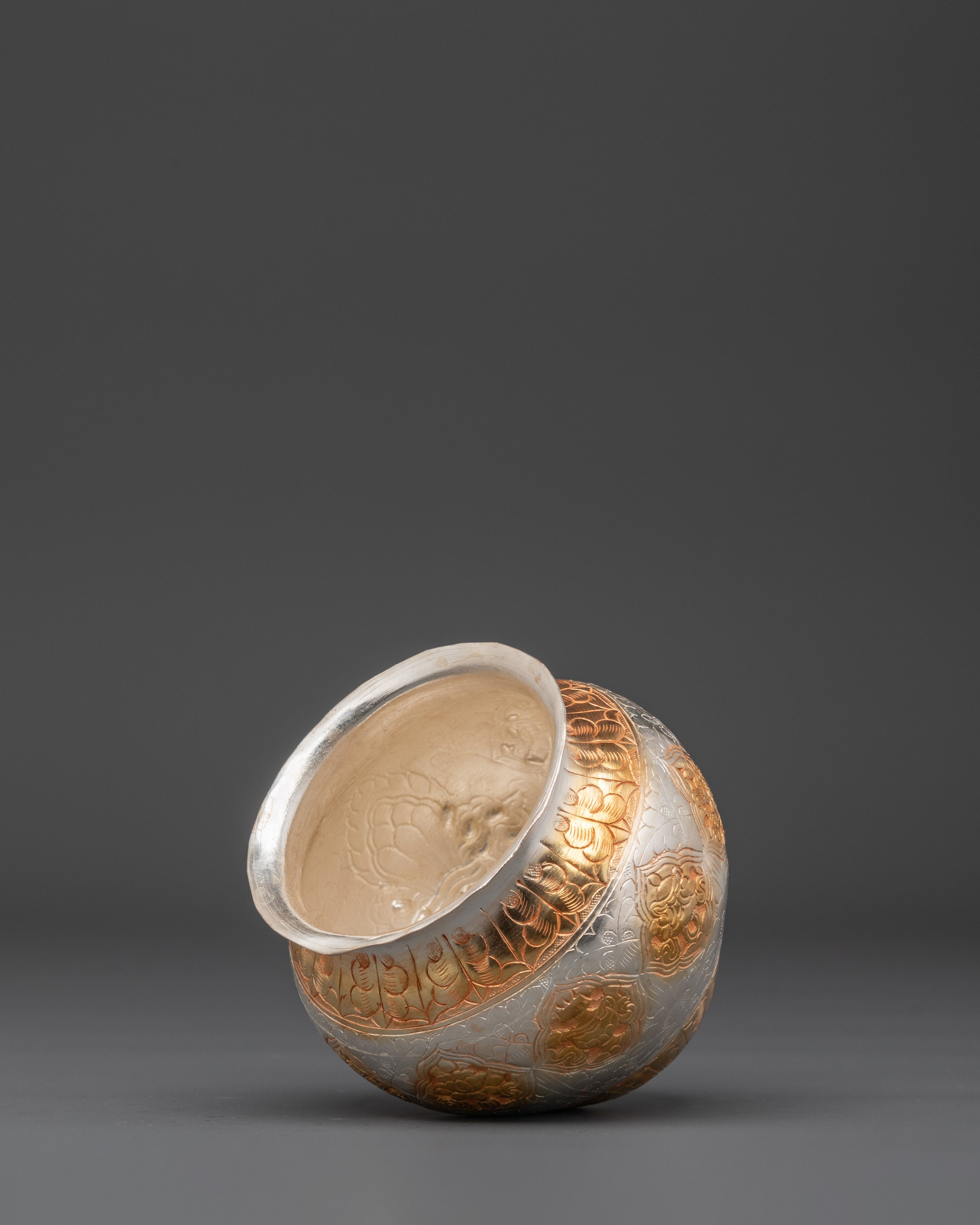 Gold And Silver Plated Ritual Rice Pot | Spiritual Offering Artifact