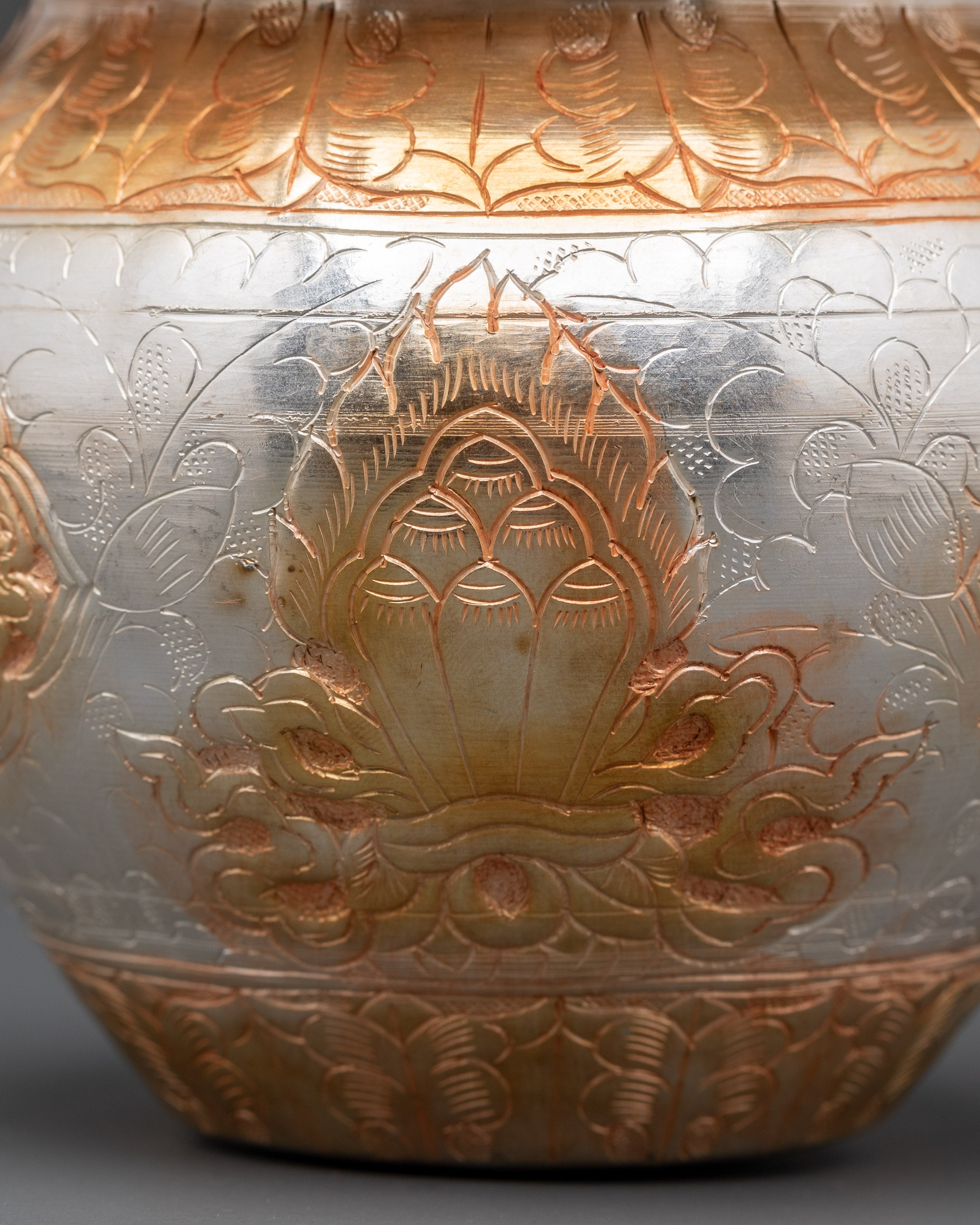Gold And Silver Plated Ritual Rice Pot | Spiritual Offering Artifact