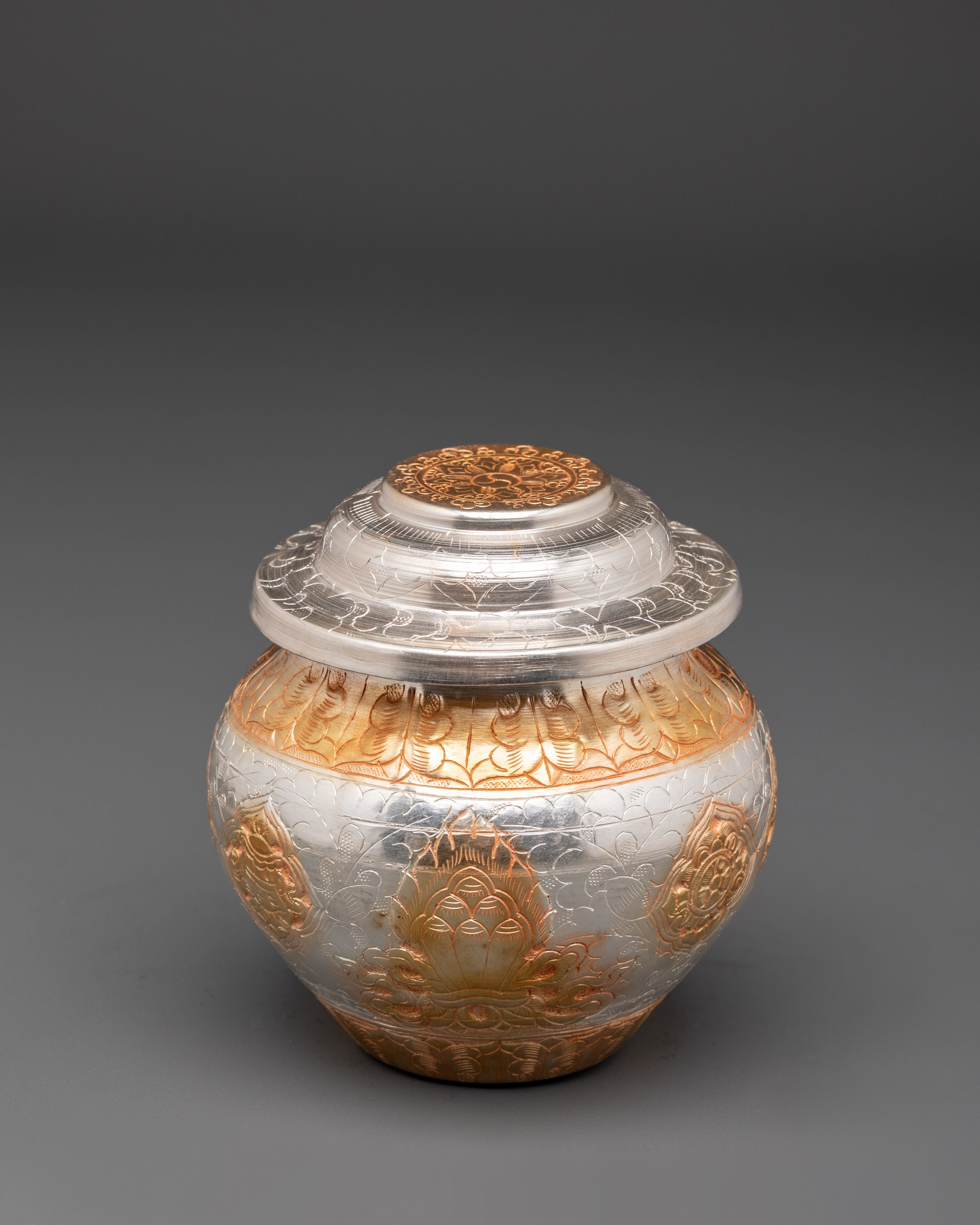 Gold And Silver Plated Ritual Rice Pot | Spiritual Offering Artifact