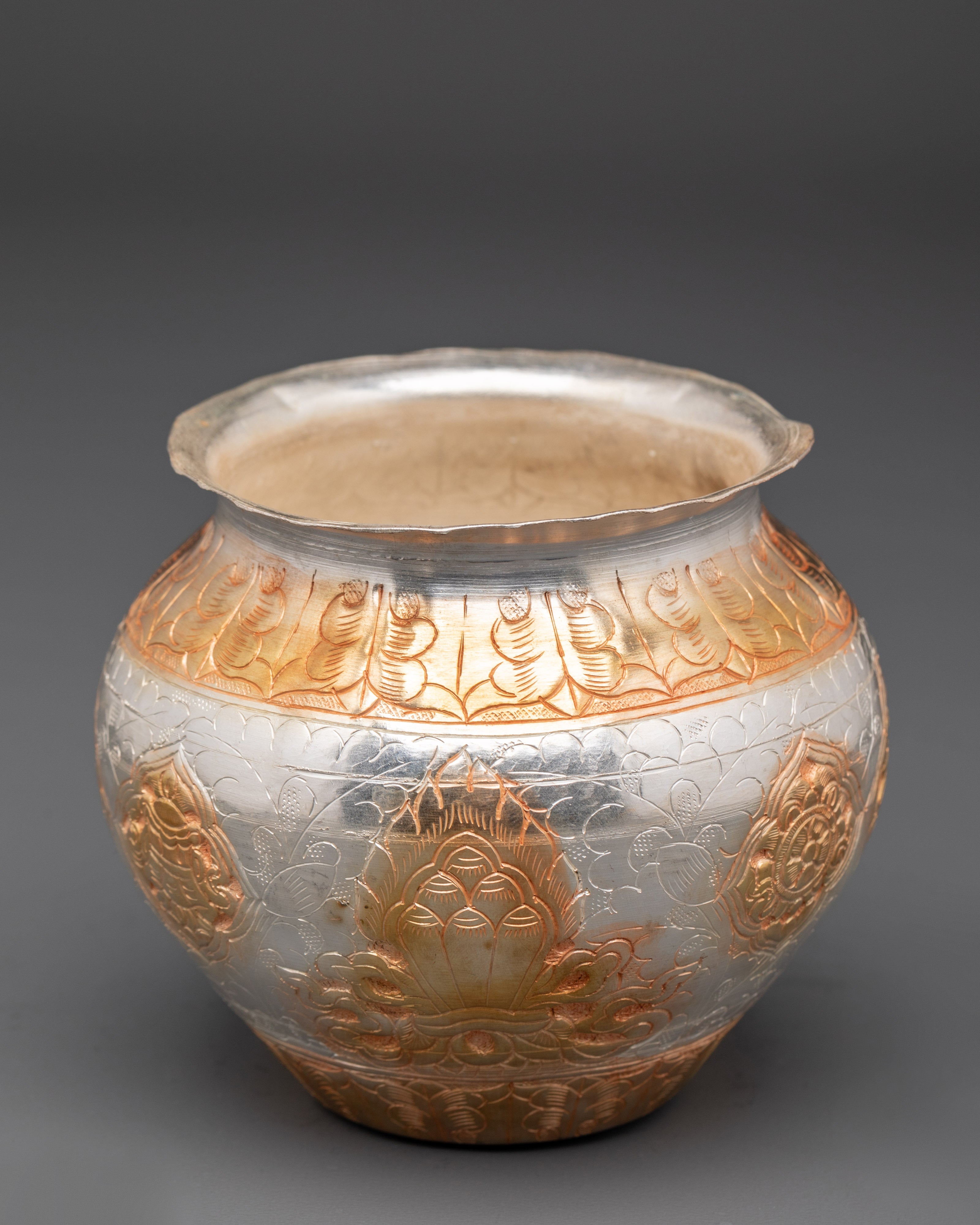 Gold And Silver Plated Ritual Rice Pot | Spiritual Offering Artifact