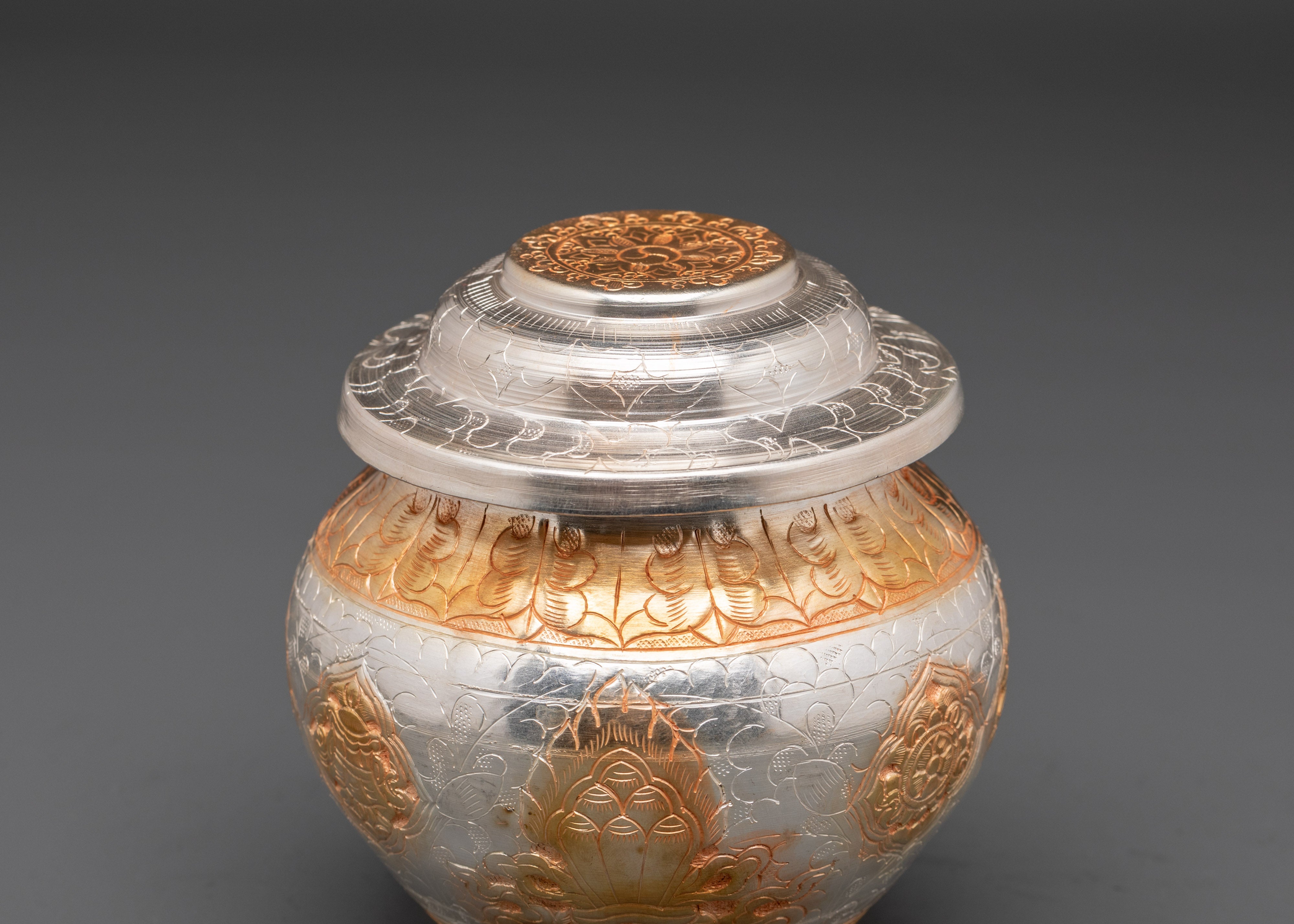 Gold And Silver Plated Ritual Rice Pot | Spiritual Offering Artifact