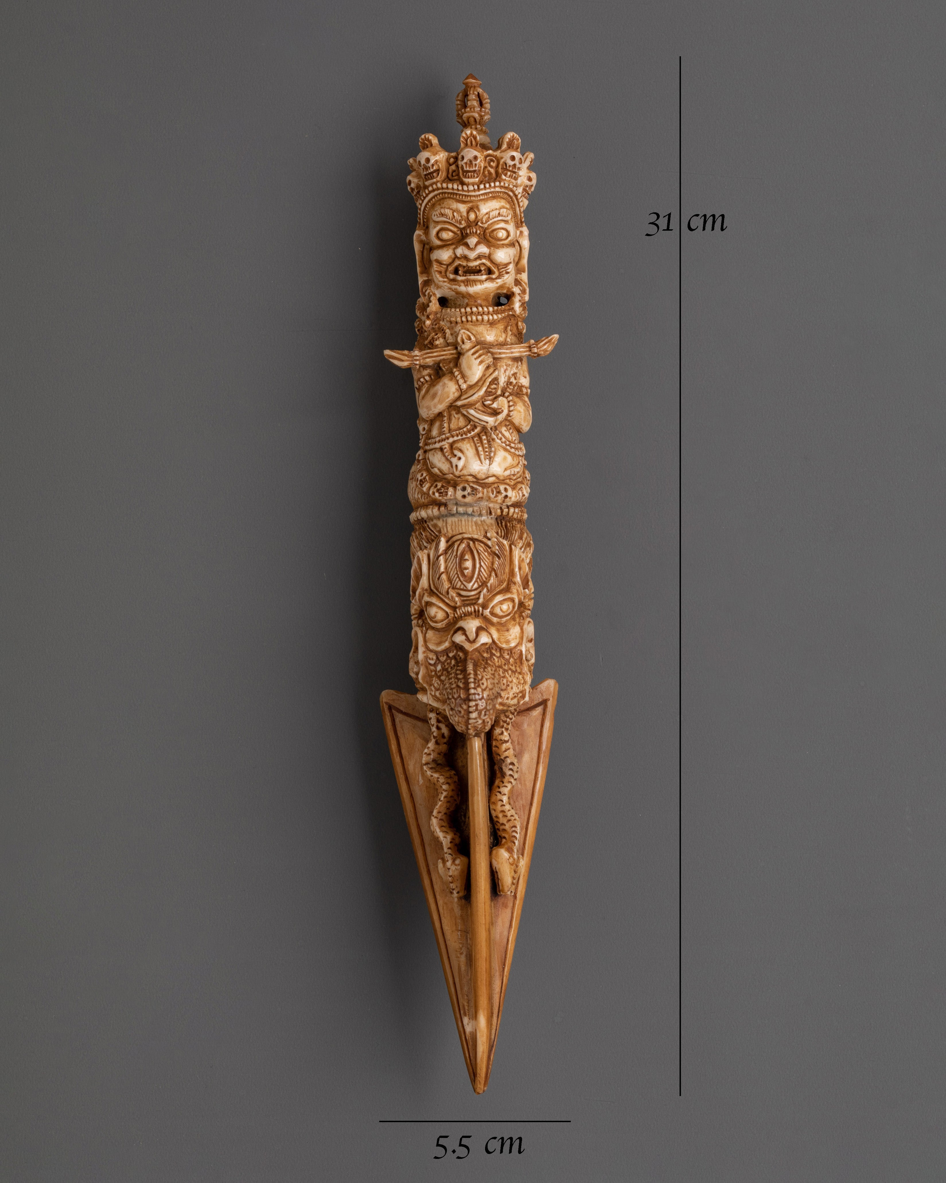 Handcarved Phurba Dagger | Buffalo Bone Ritual Tool for Spiritual Protection