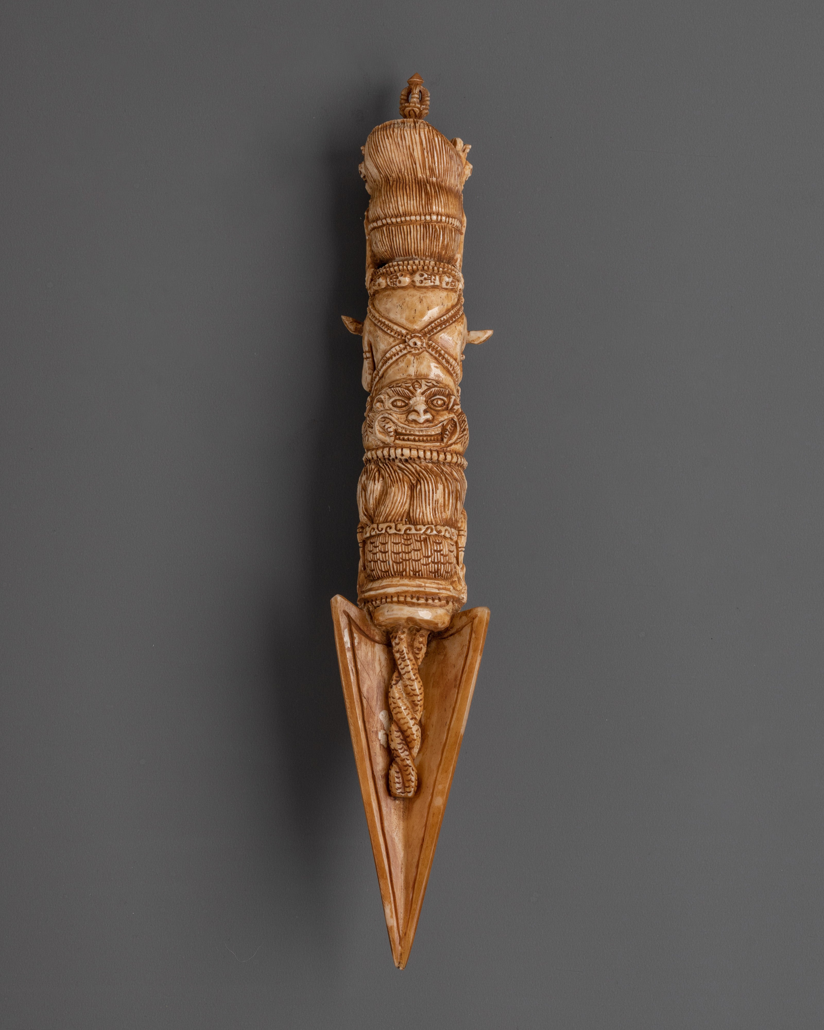 Handcarved Phurba Dagger | Buffalo Bone Ritual Tool for Spiritual Protection