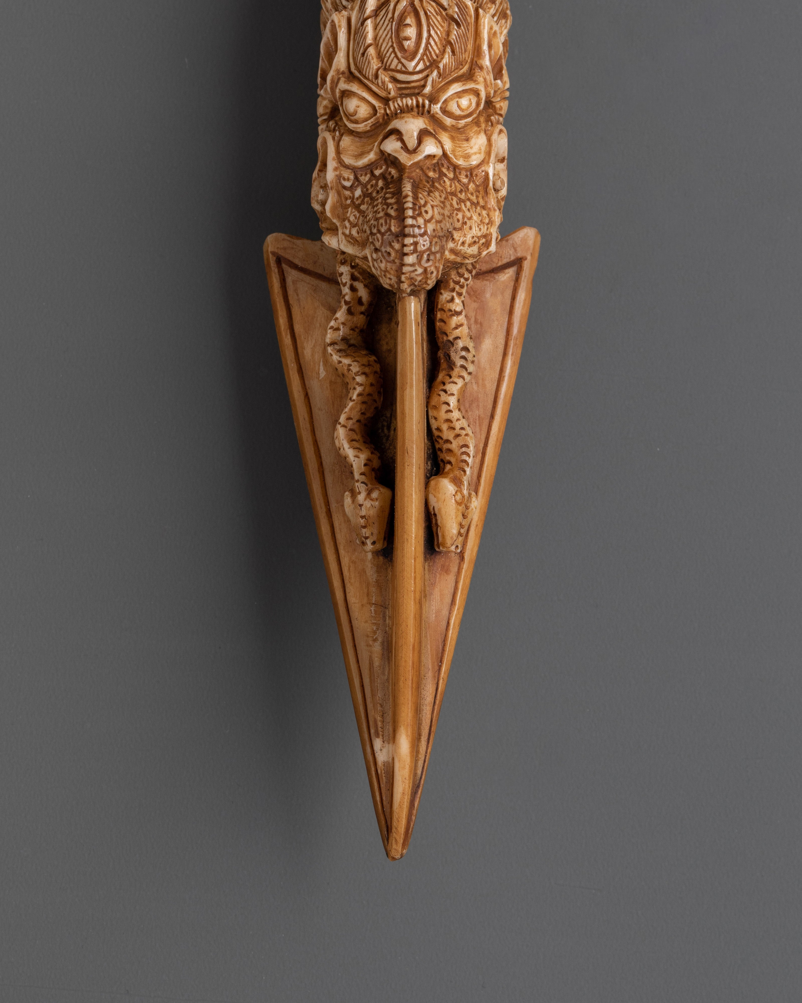 Handcarved Phurba Dagger | Buffalo Bone Ritual Tool for Spiritual Protection