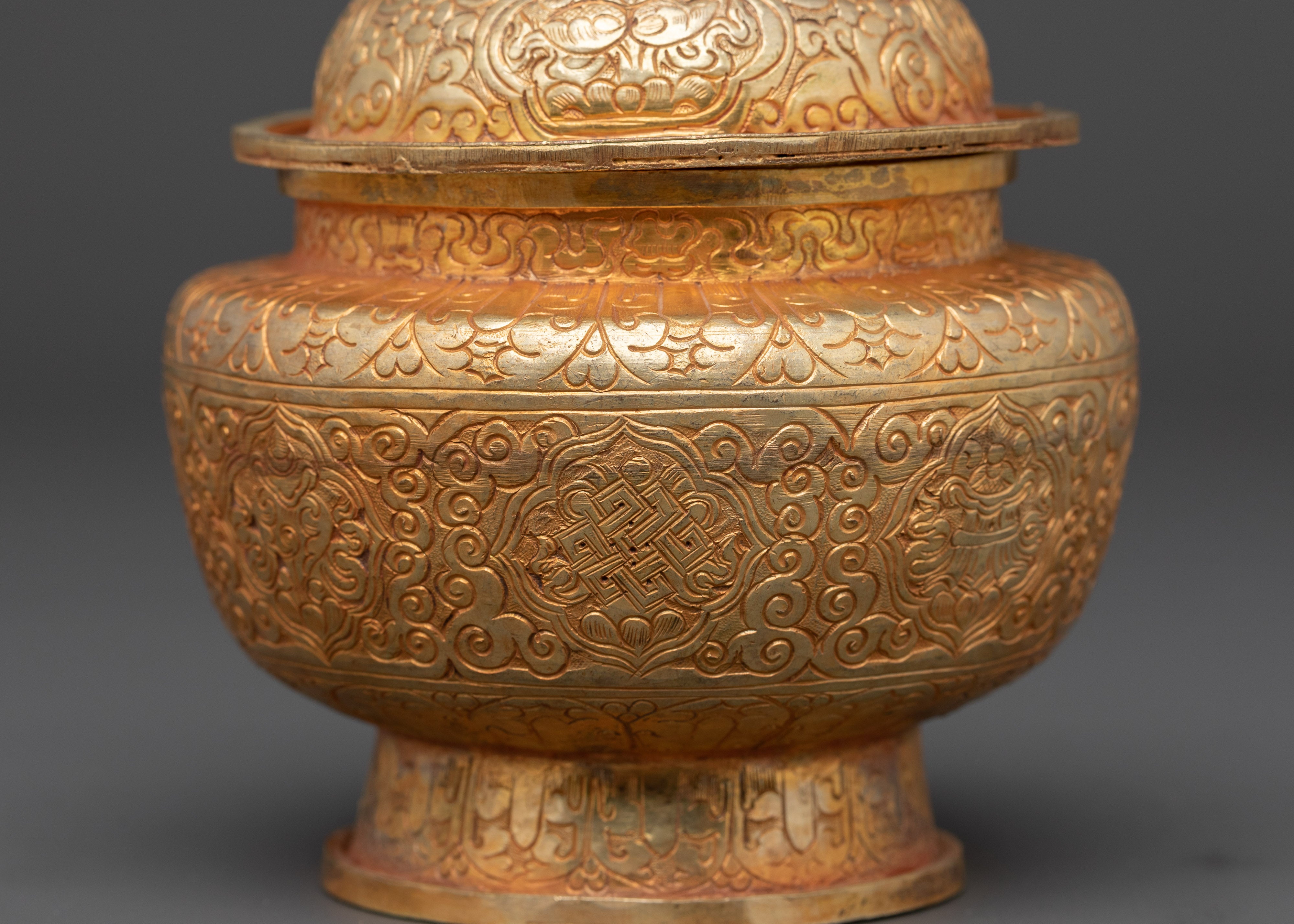 Buddhist Rice Offering Pot | Tibetan Ritual Offering Pot For Buddhist Altar