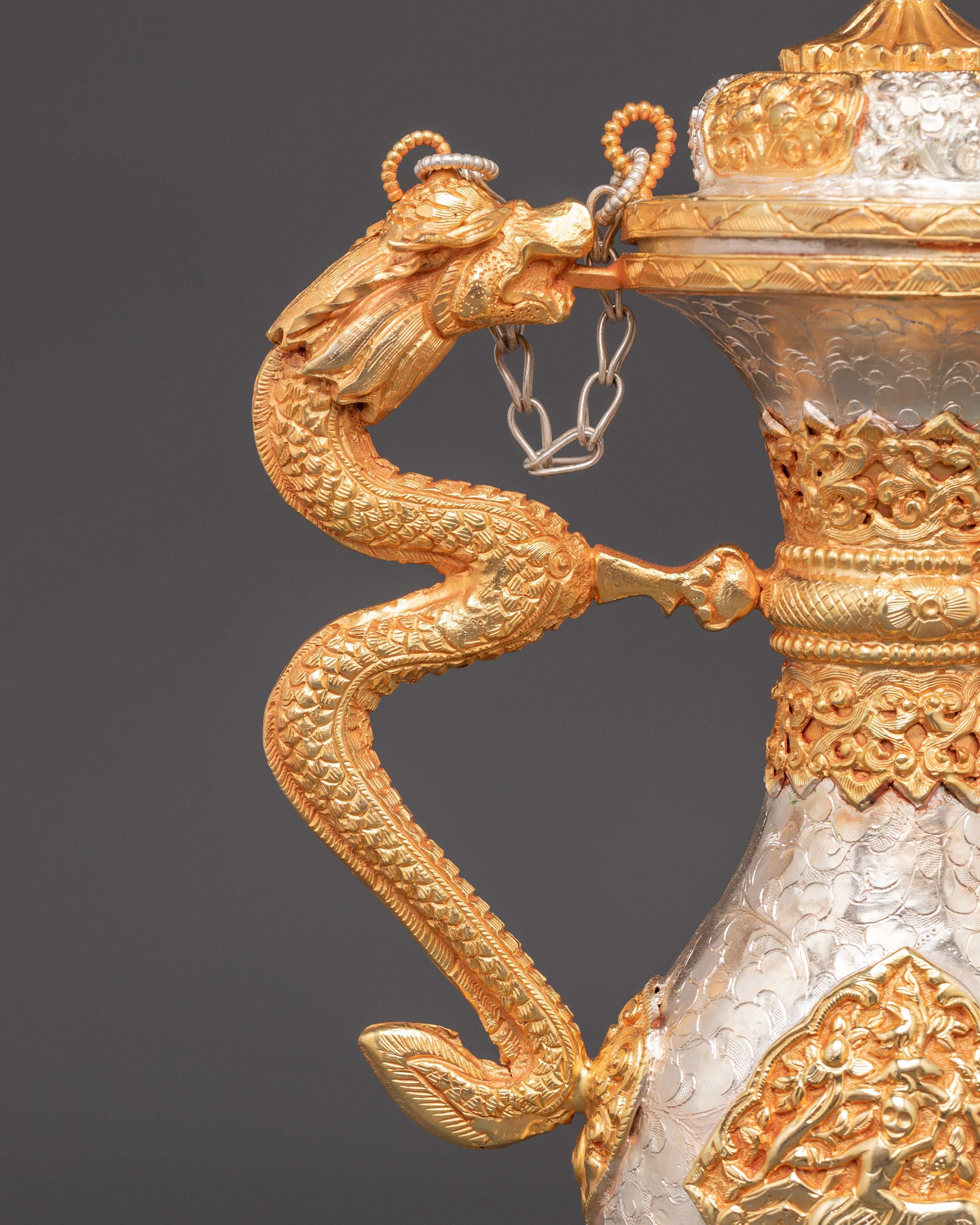 Handcrafted Tibetan Bhumba Ritual Vase | Water Offering Vessel with Dragon Handle