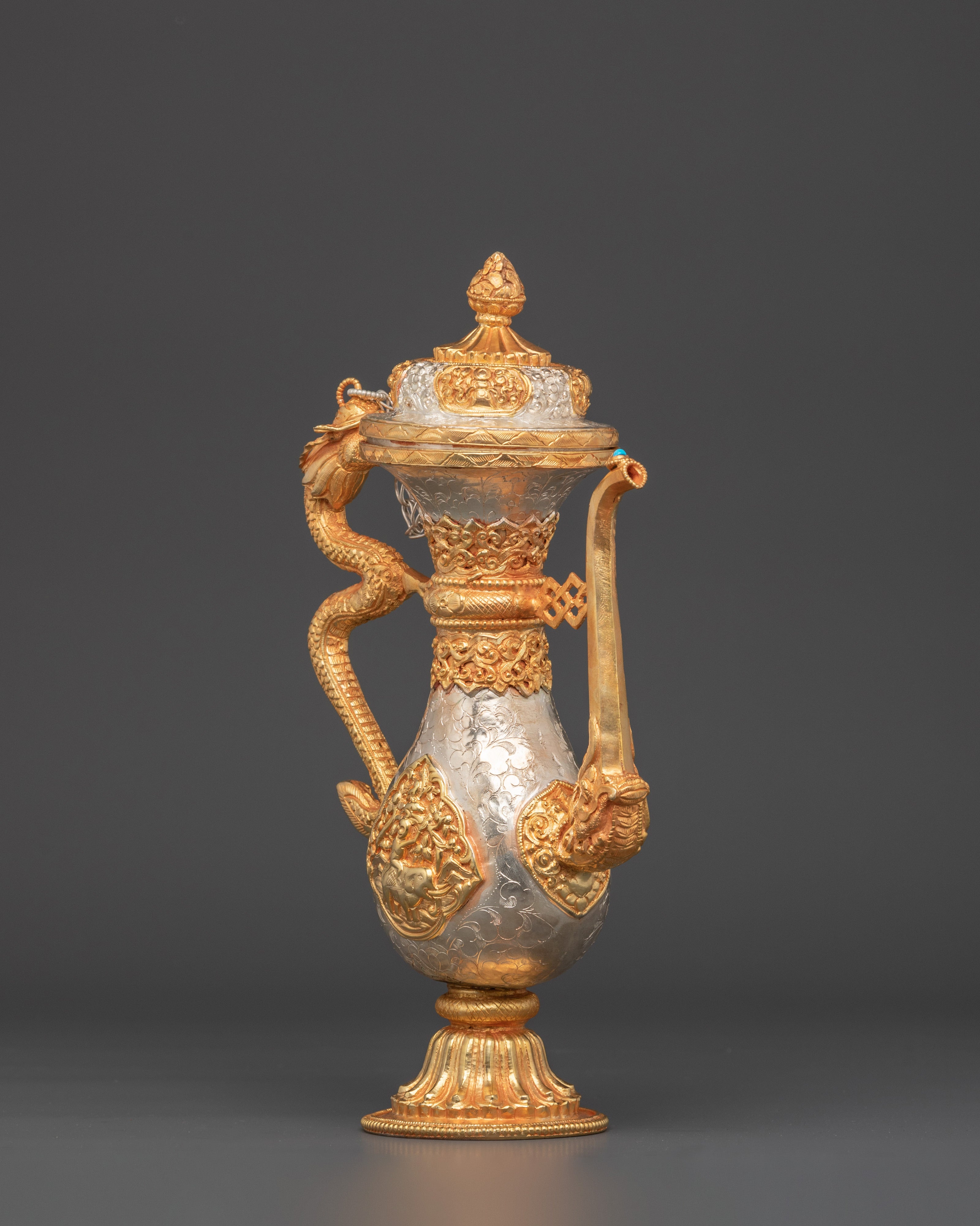 Handcrafted Tibetan Bhumba Ritual Vase | Water Offering Vessel with Dragon Handle