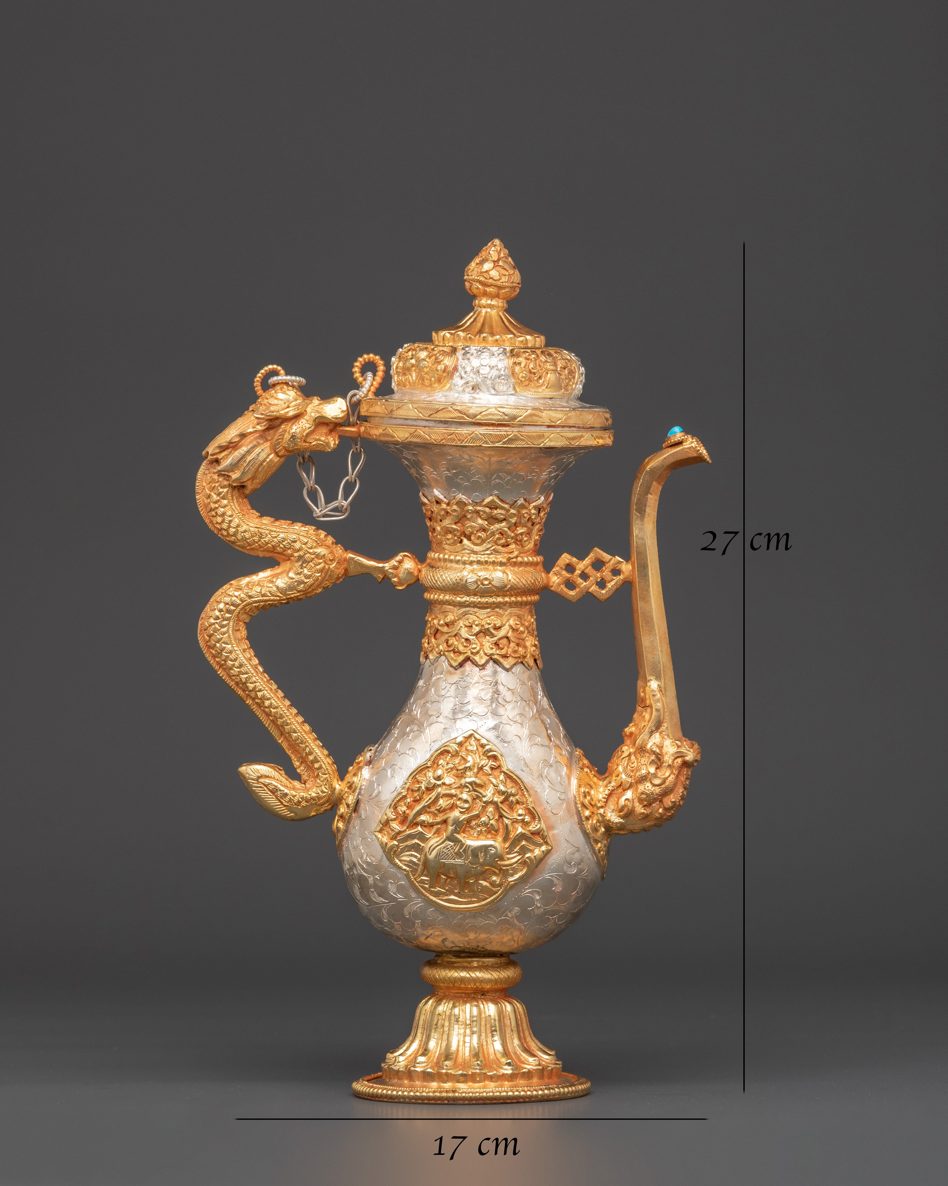 Handcrafted Tibetan Bhumba Ritual Vase | Water Offering Vessel with Dragon Handle