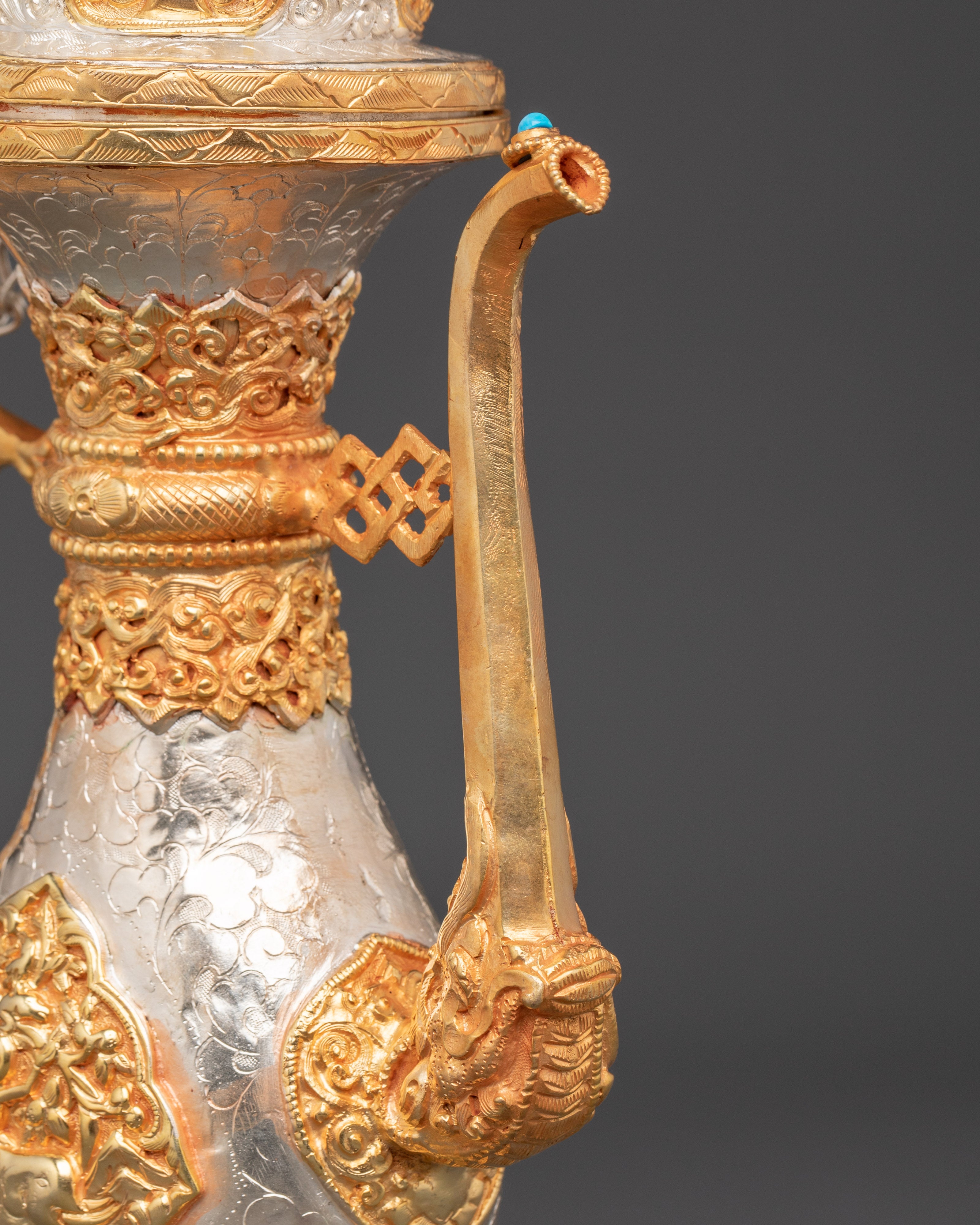 Handcrafted Tibetan Bhumba Ritual Vase | Water Offering Vessel with Dragon Handle
