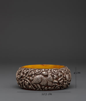Tibetan Silver Plated Bangle | Carved Resin Jewelry