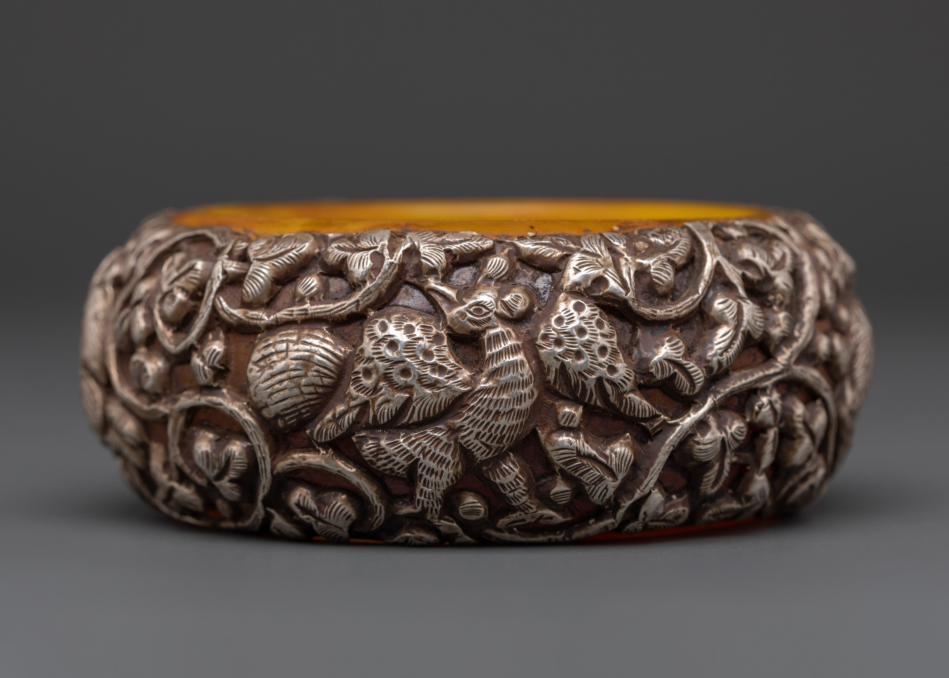 Tibetan Silver Plated Bangle | Carved Resin Jewelry