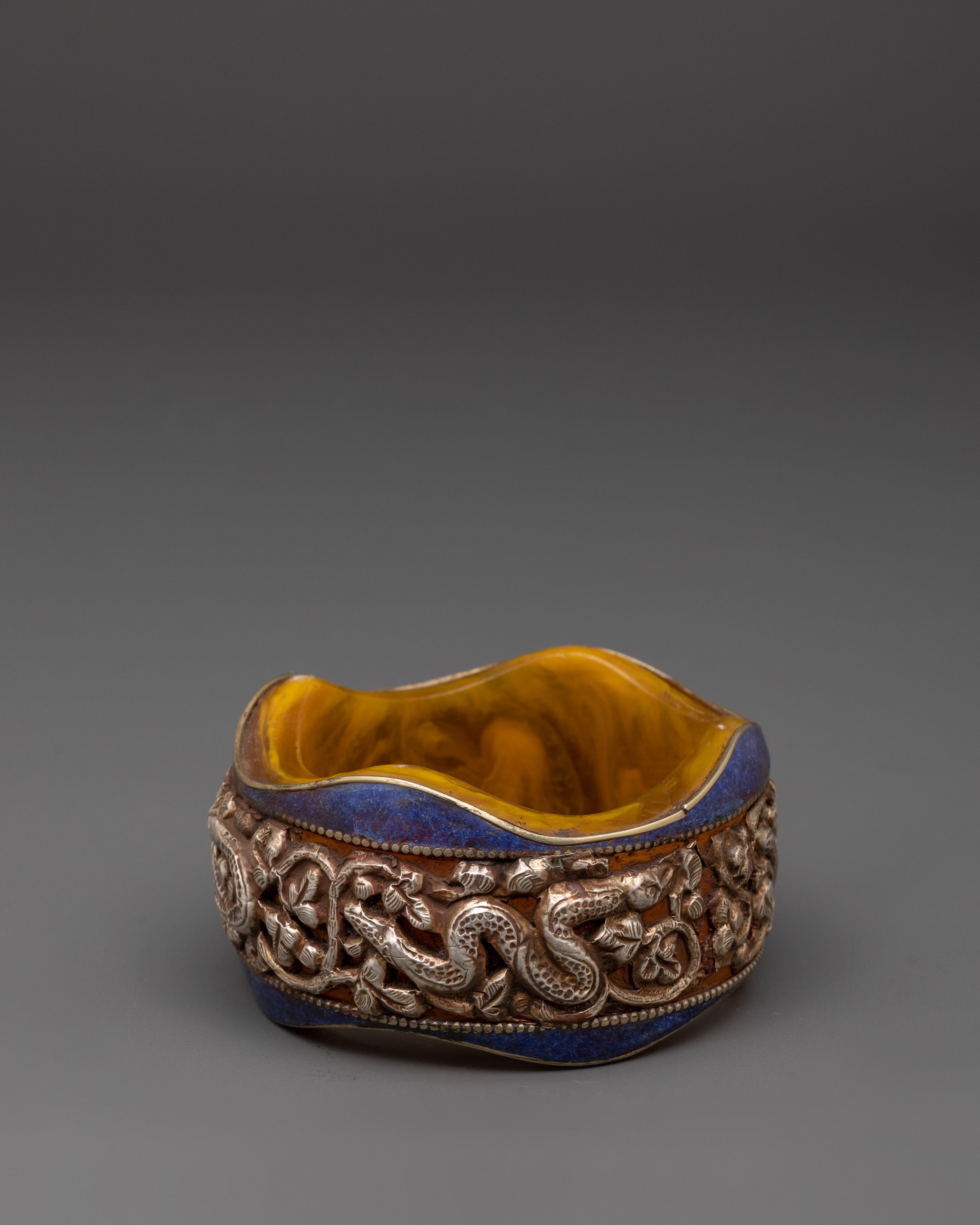 Snake Carved Bangle | Silver Plated Resin Bracelet