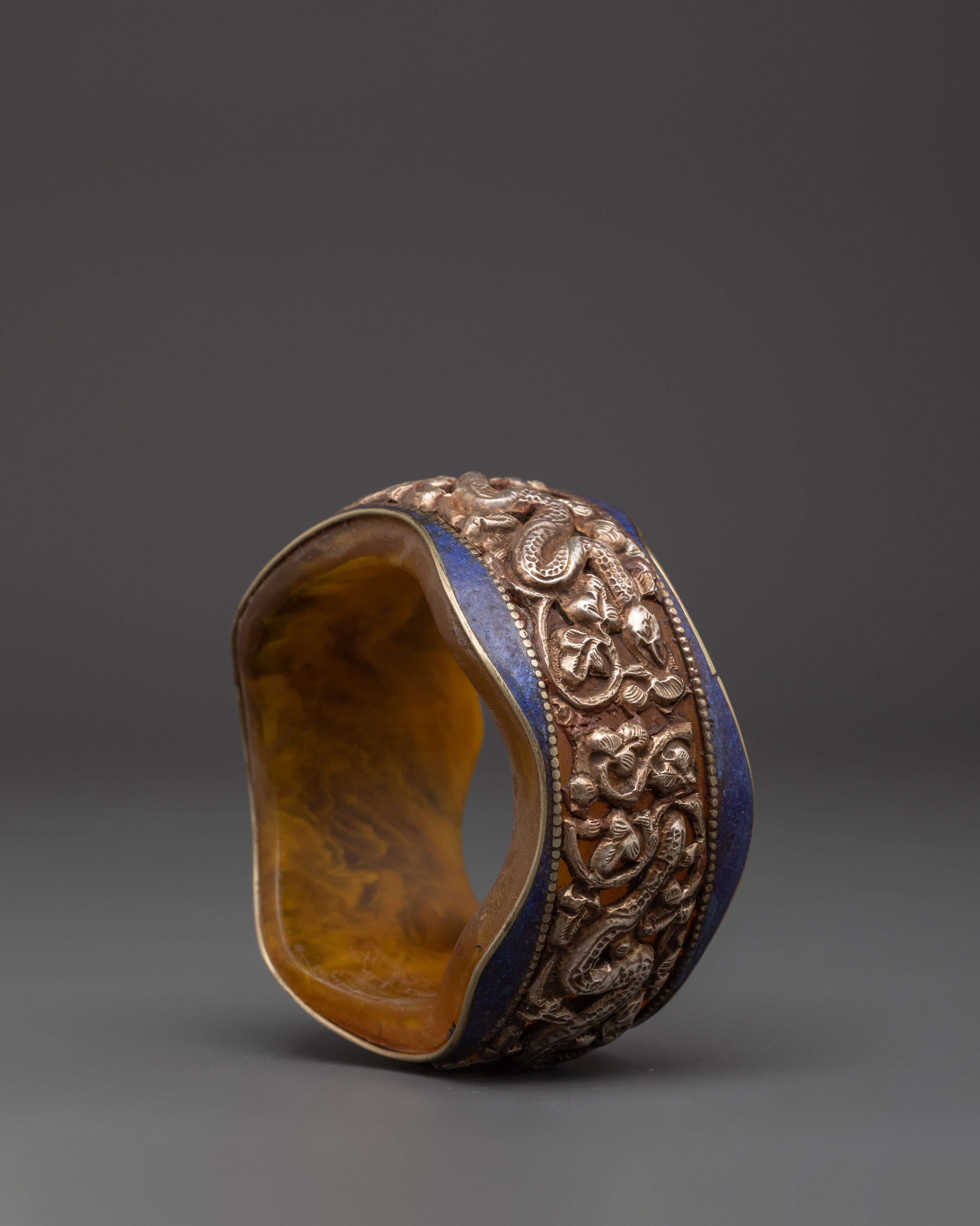 Snake Carved Bangle | Silver Plated Resin Bracelet