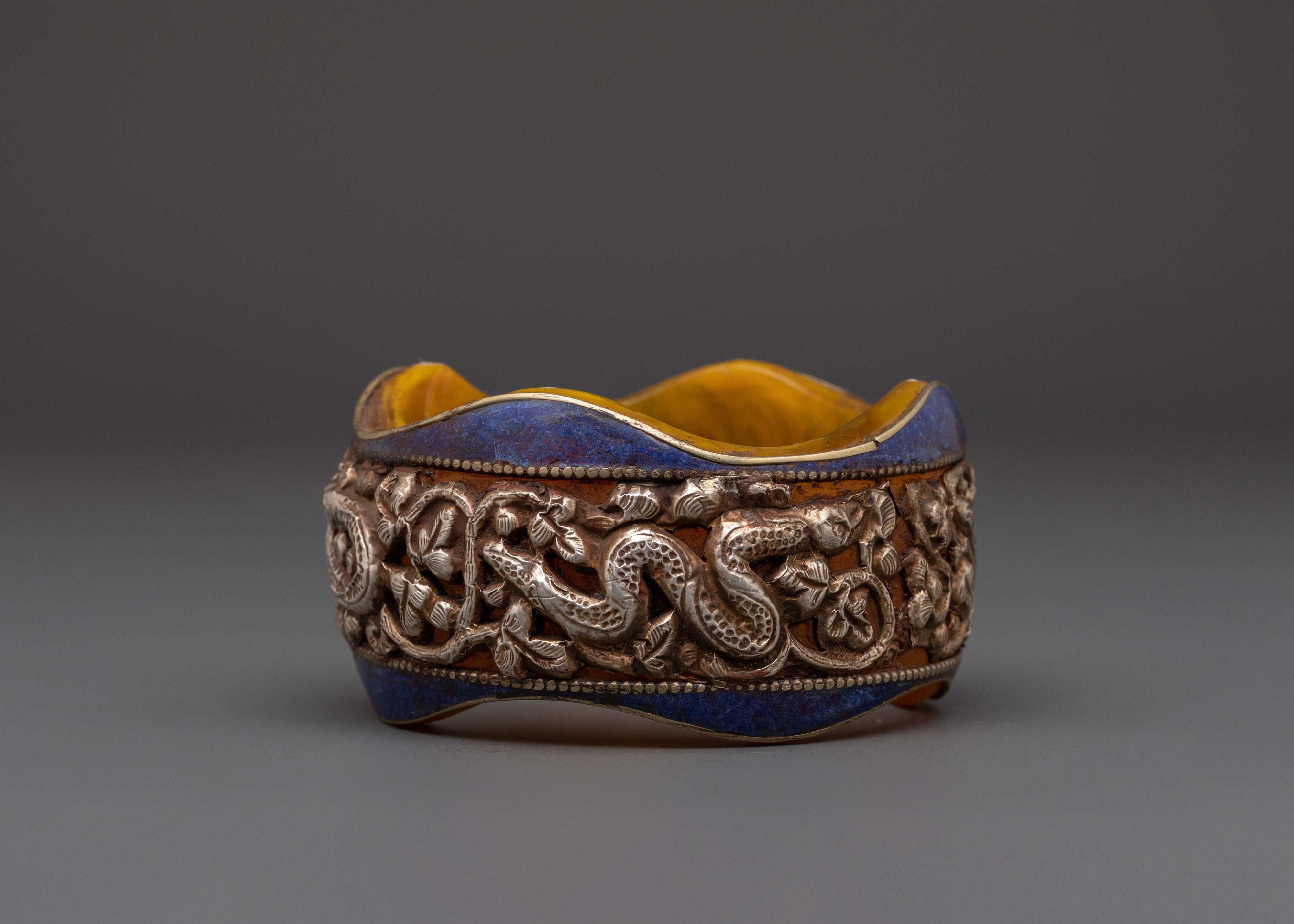 Snake Carved Bangle | Silver Plated Resin Bracelet