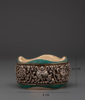 Tibetan Silver Bracelet with Auspicious Symbol  | Handcrafted Spiritual Jewelry