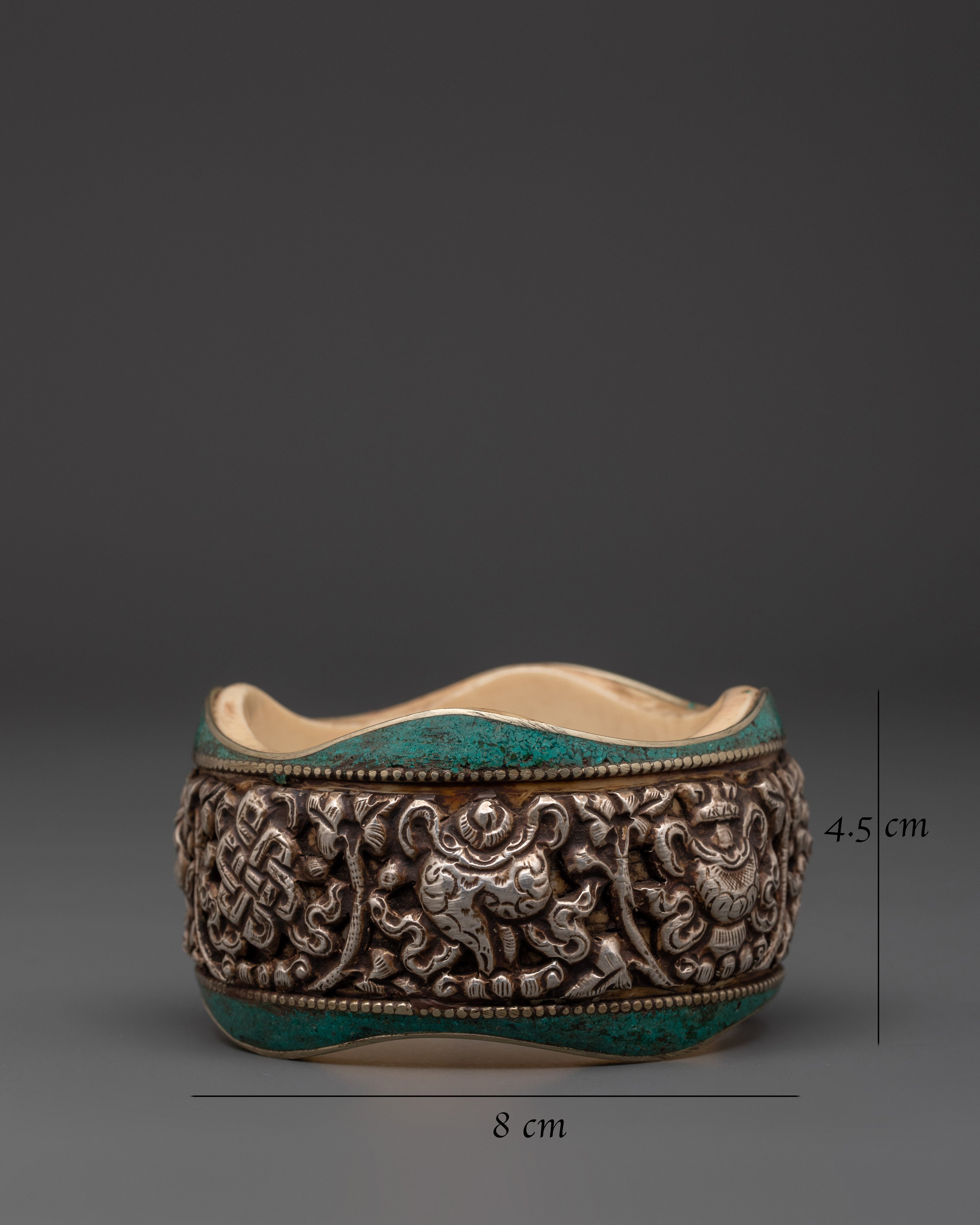 Tibetan Silver Bracelet with Auspicious Symbol  | Handcrafted Spiritual Jewelry