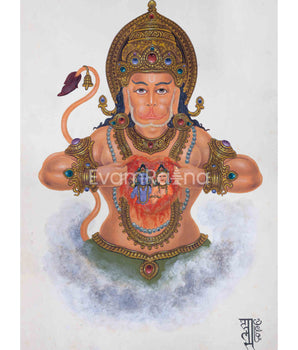 Hanuman Ji Depicted In Newari Paubha Print 