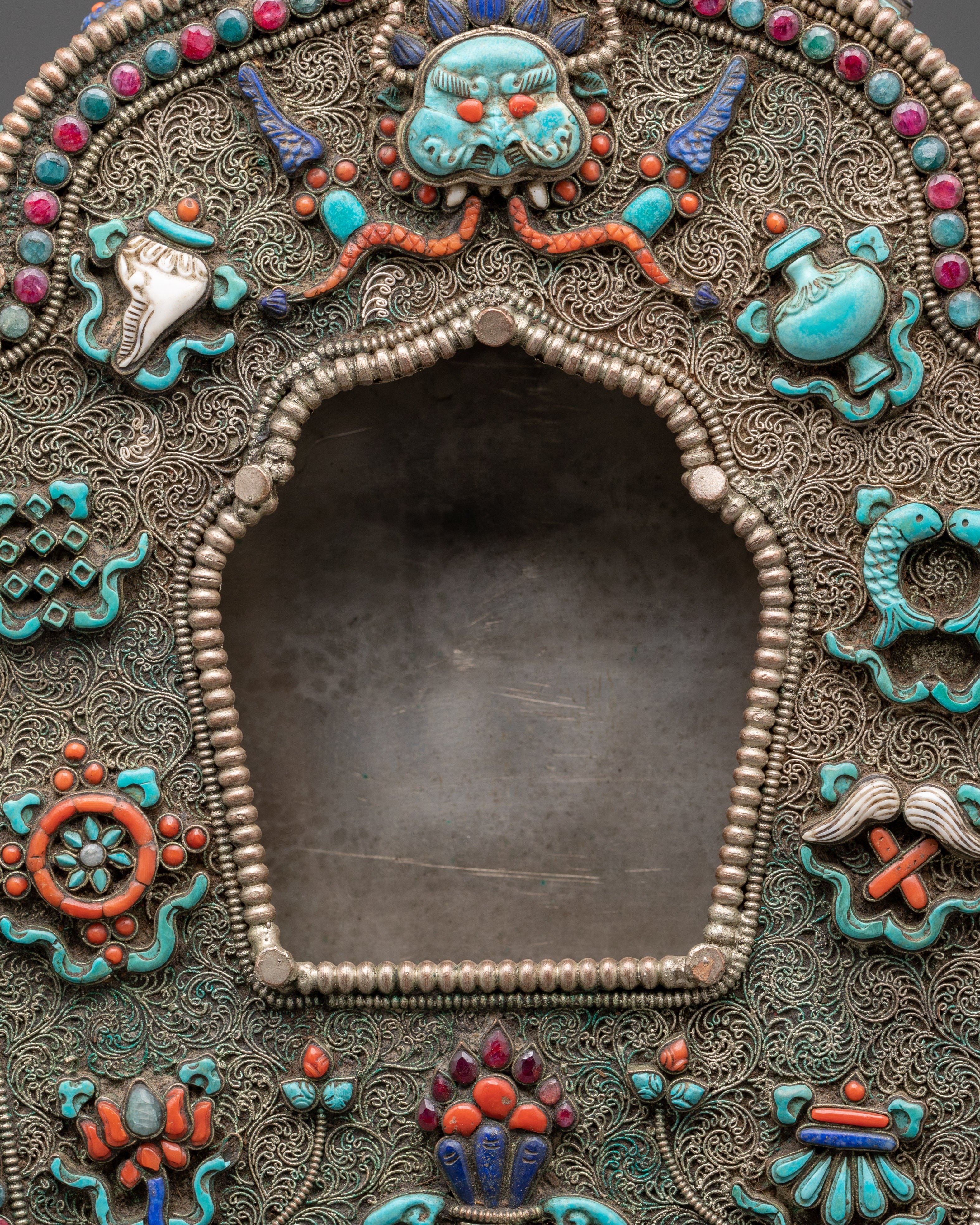 Copper Ghau Box with Coral | Handcrafted Tibetan Ghau Box