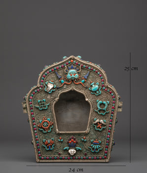 Copper Ghau Box with Coral | Handcrafted Tibetan Ghau Box