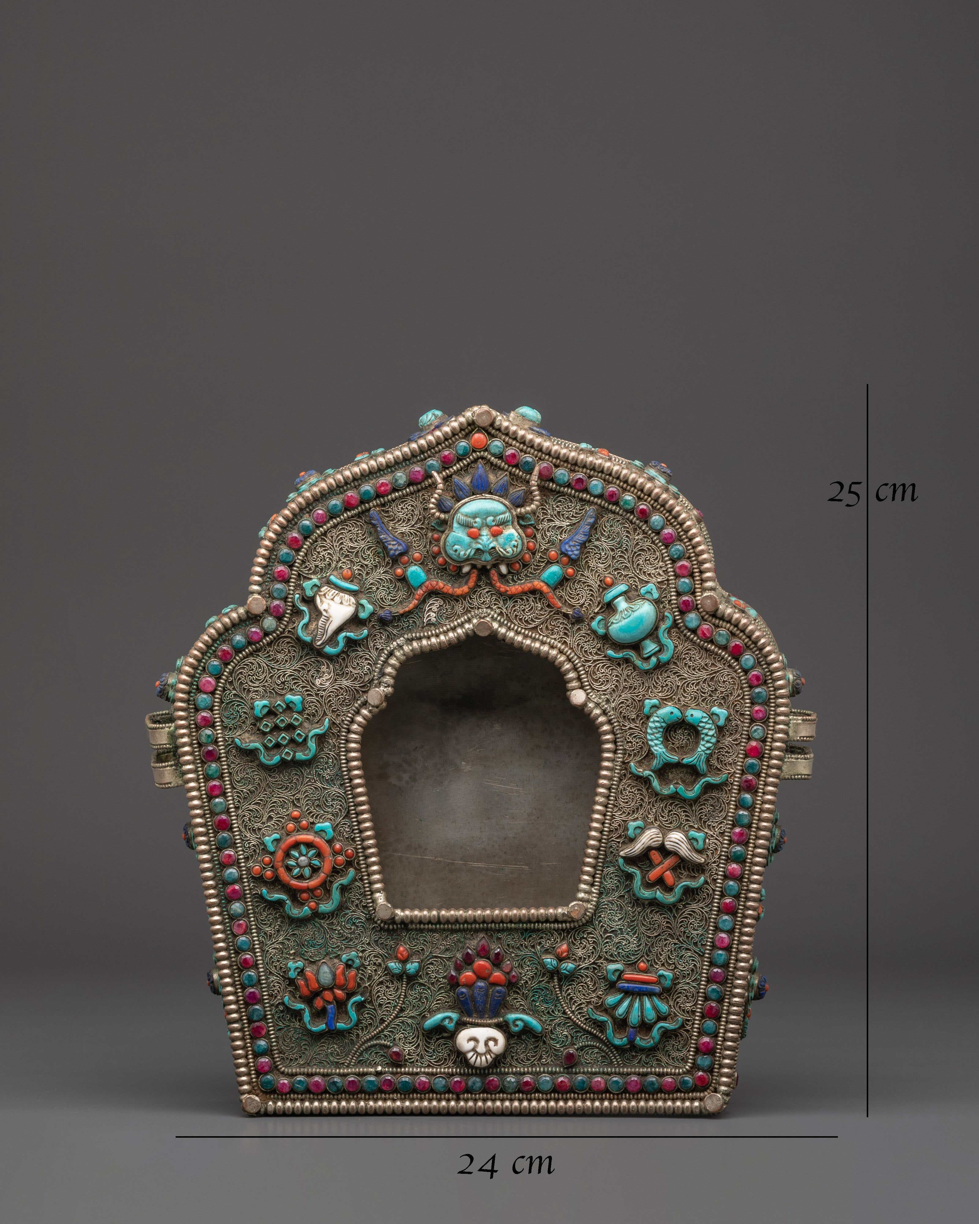 Copper Ghau Box with Coral | Handcrafted Tibetan Ghau Box