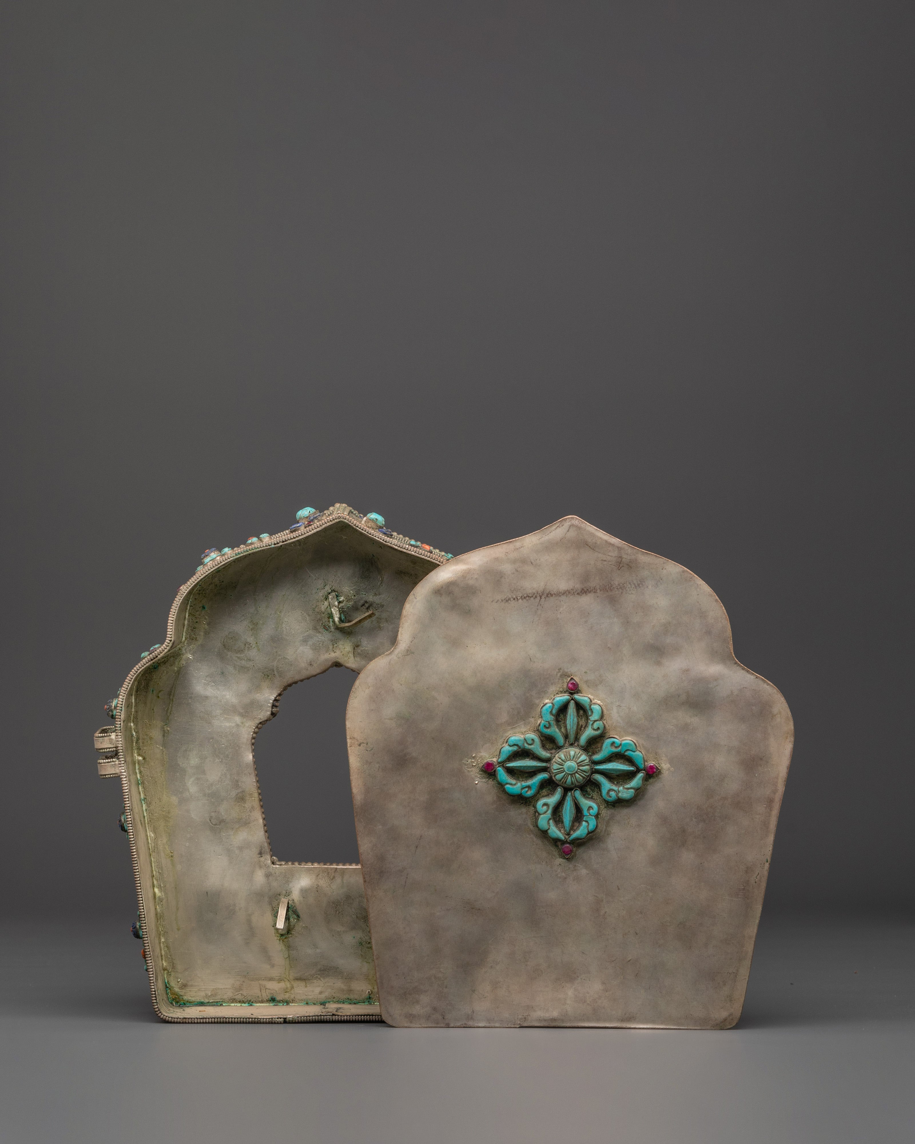 Copper Ghau Box with Coral | Handcrafted Tibetan Ghau Box